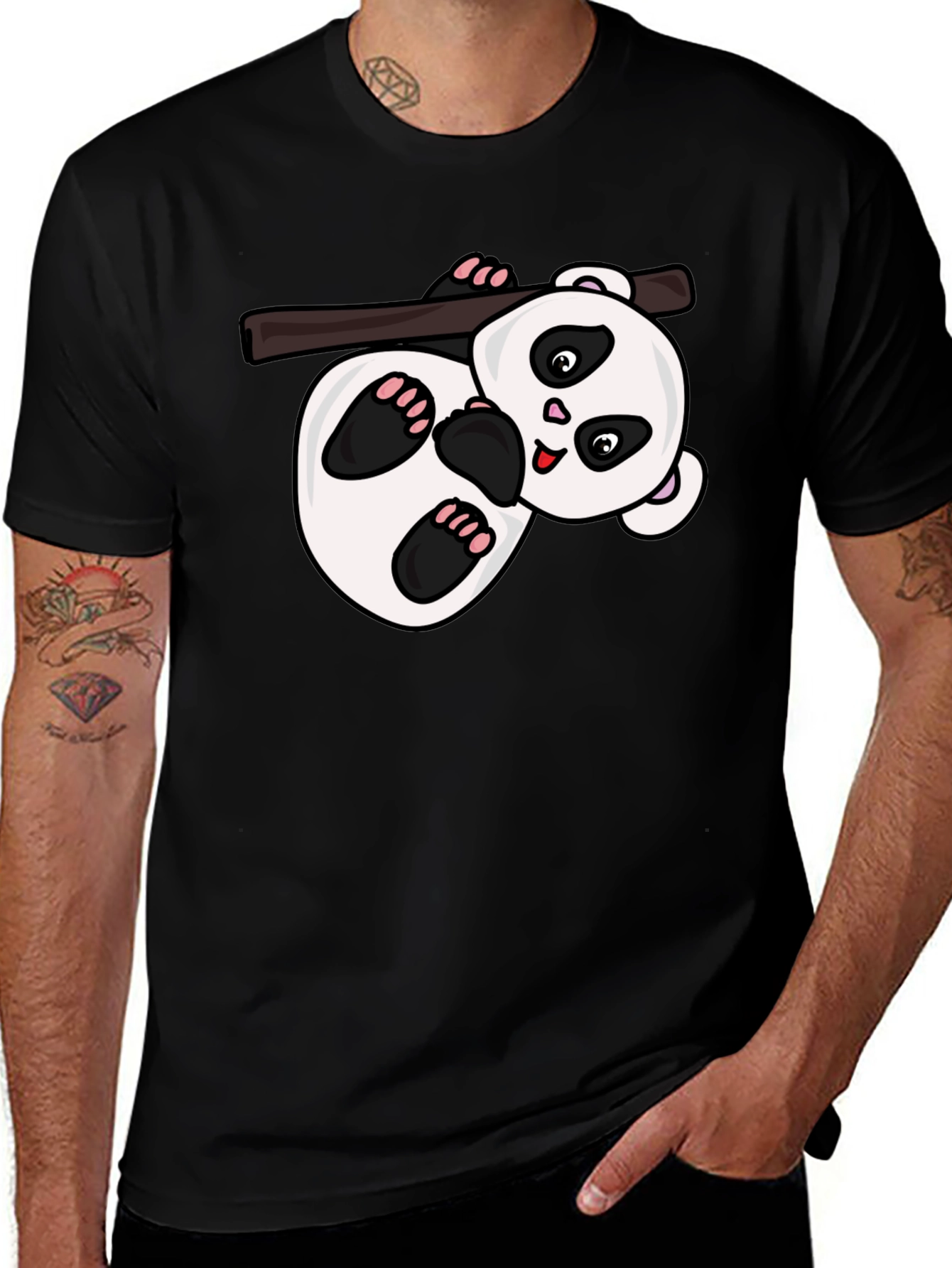 Variant 22 of Cute Panda Bear Hanging T-Shirt - Black Cotton Blend