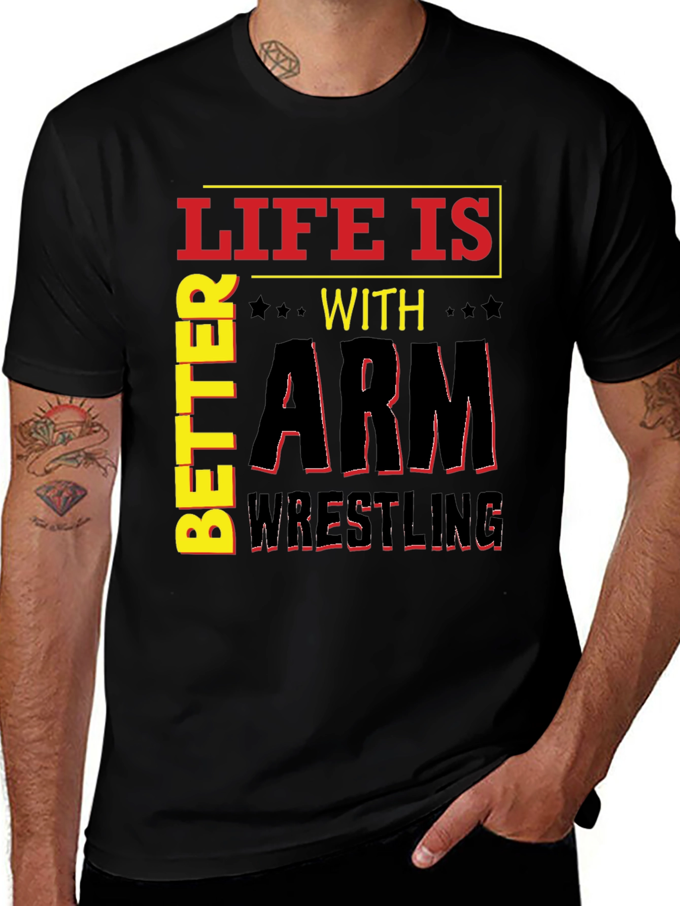 Variant 3 of Life is Better with Arm Wrestling Black T-Shirt
