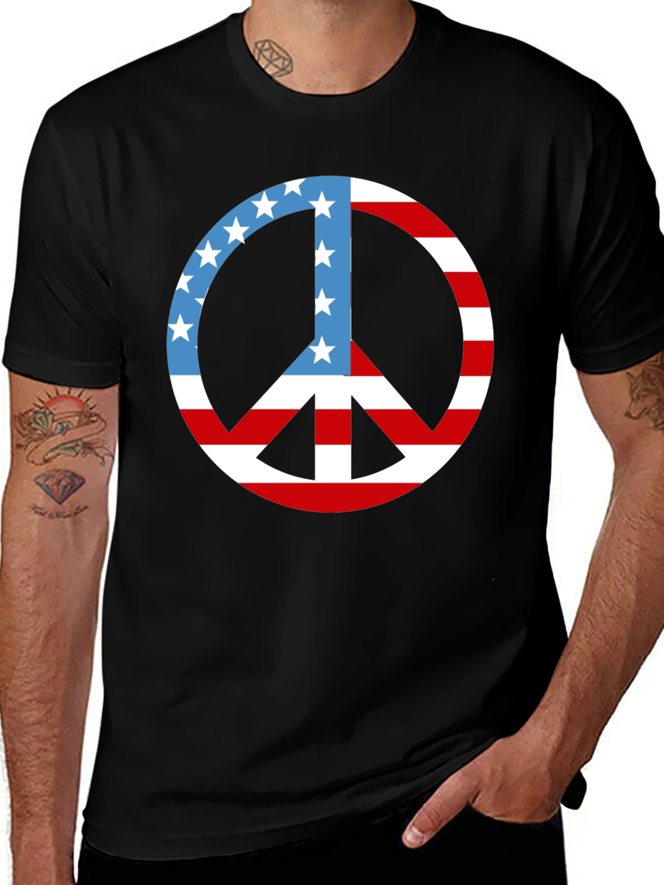 Variant 18 of Patriotic Peace Sign T-Shirt: Stars & Stripes Design