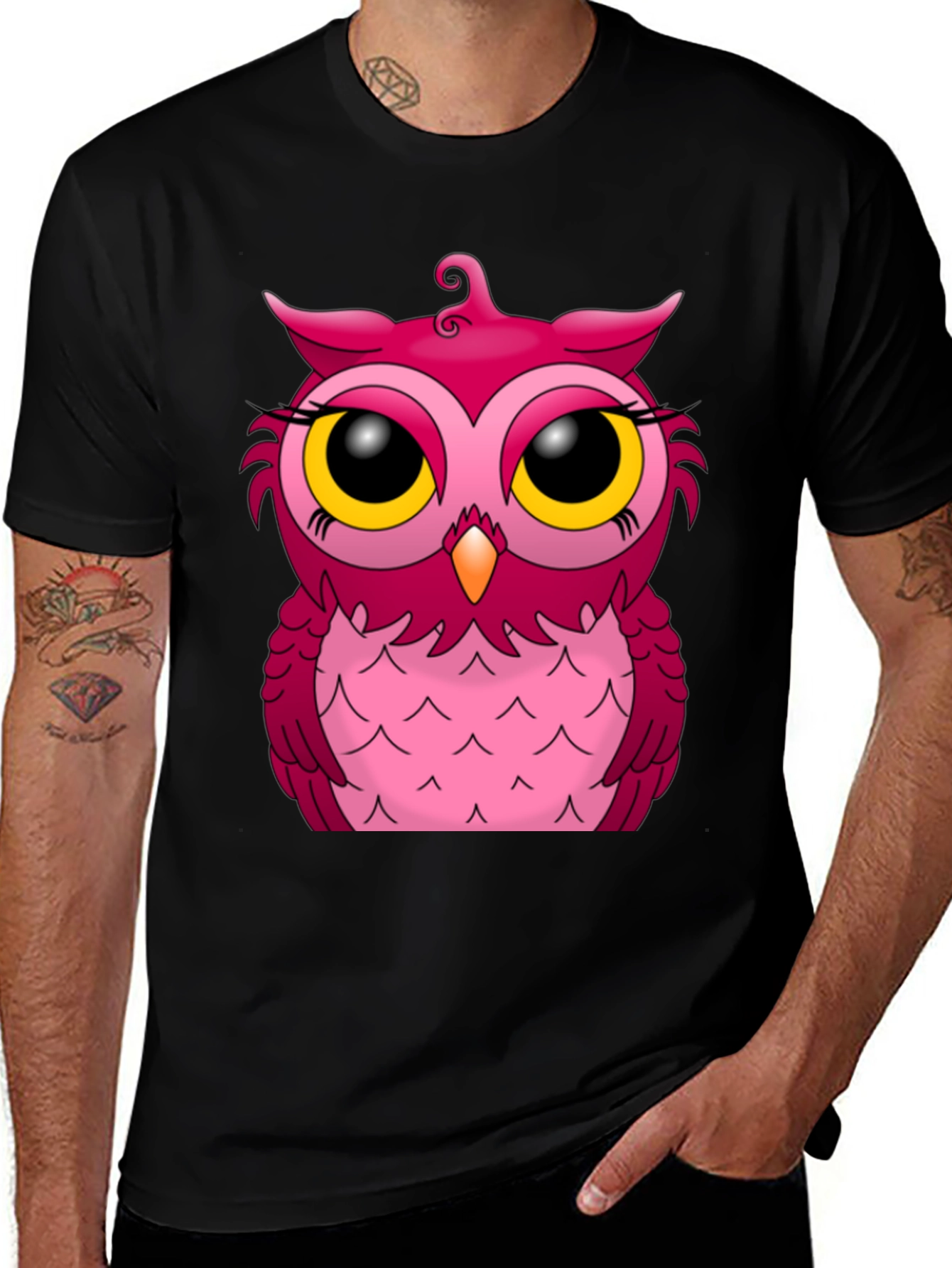 Black Owl Graphic Tee - Black Cotton Blend main image