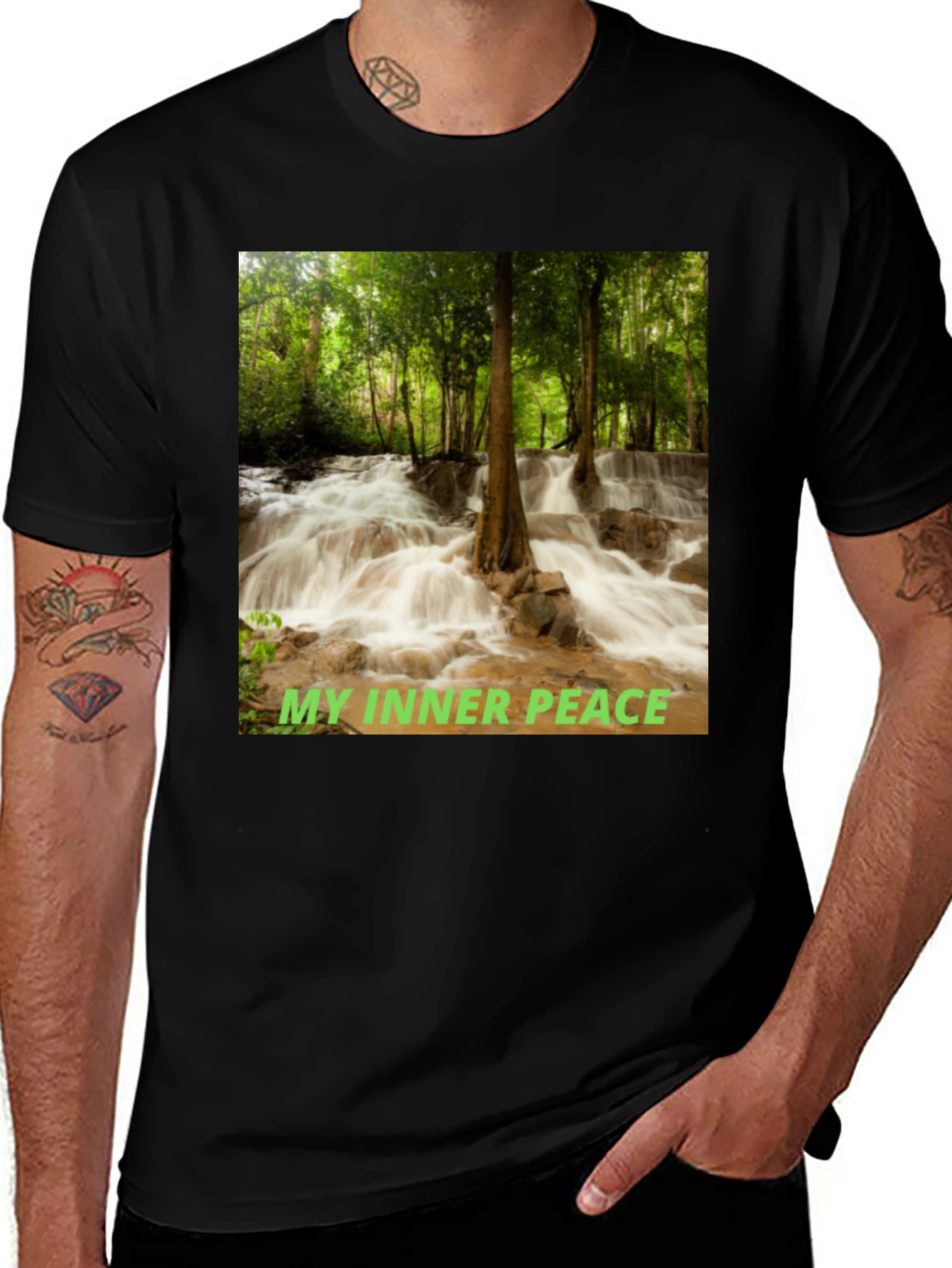 Variant 27 of Nature Waterfall "My Inner Peace" Black T-Shirt