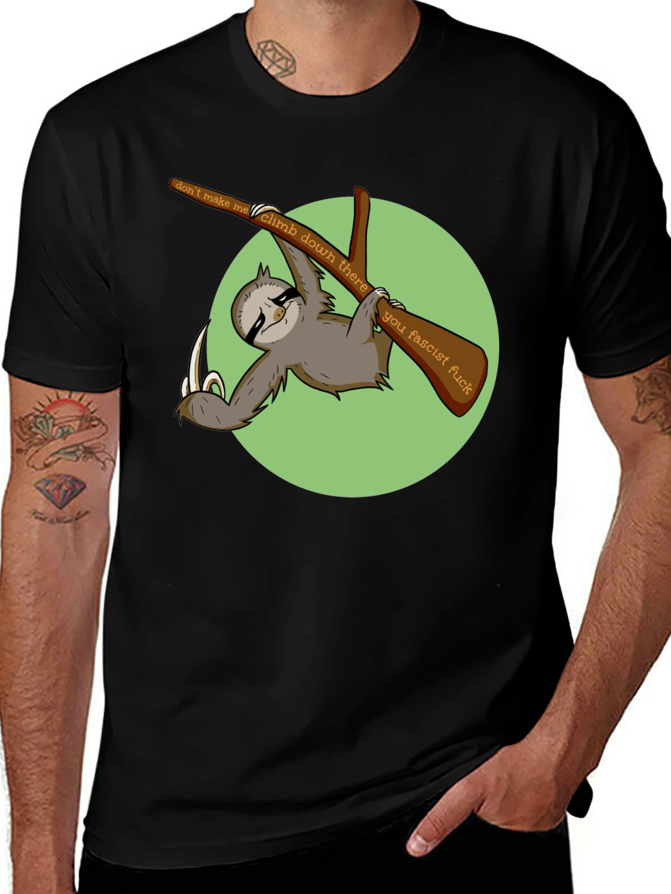 Variant 12 of Sloth Graphic T-Shirt: "Don't Make Me Climb Down"