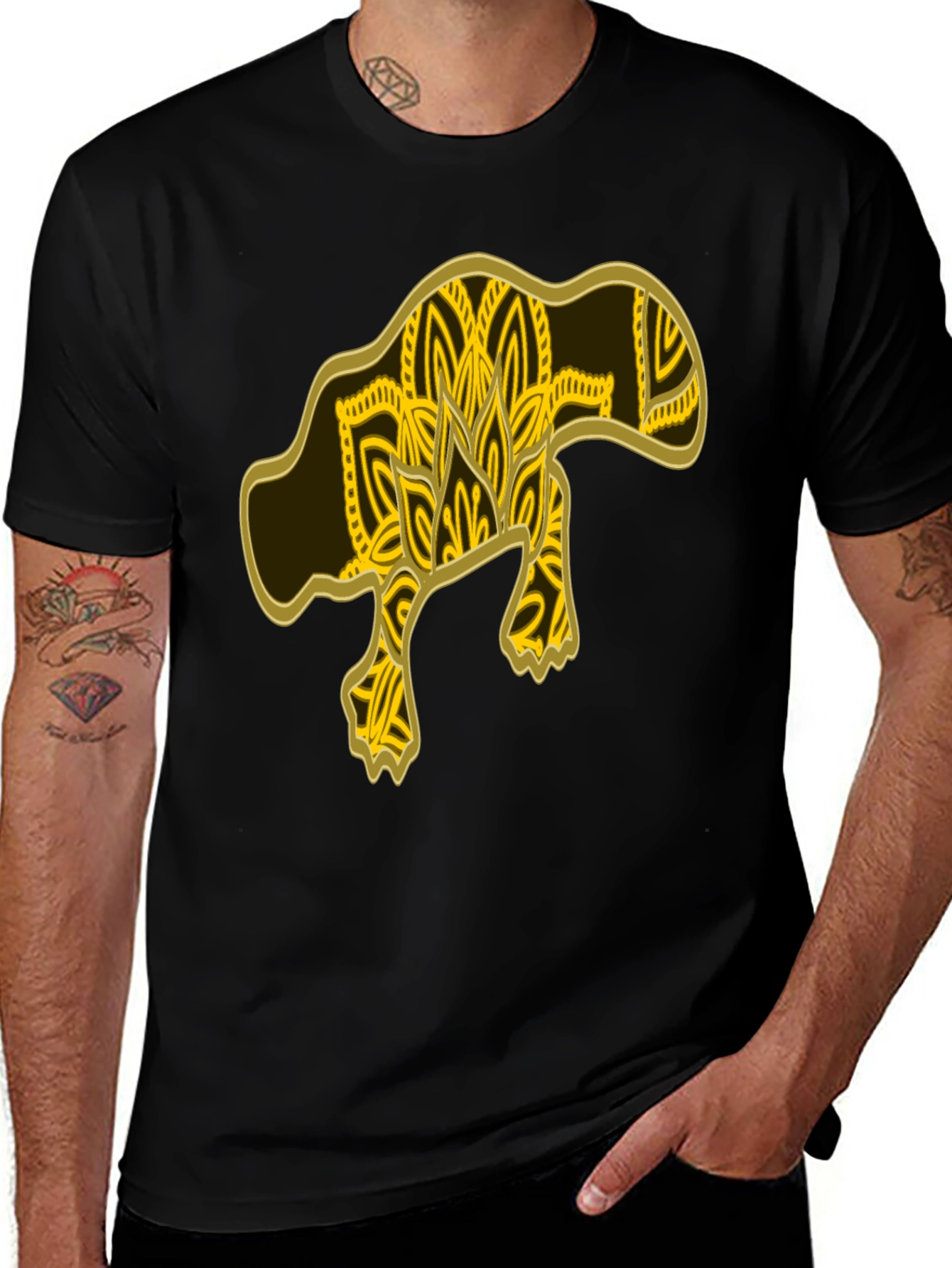 Variant 11 of Stylish Black T-Shirt with Geometric Animal Design