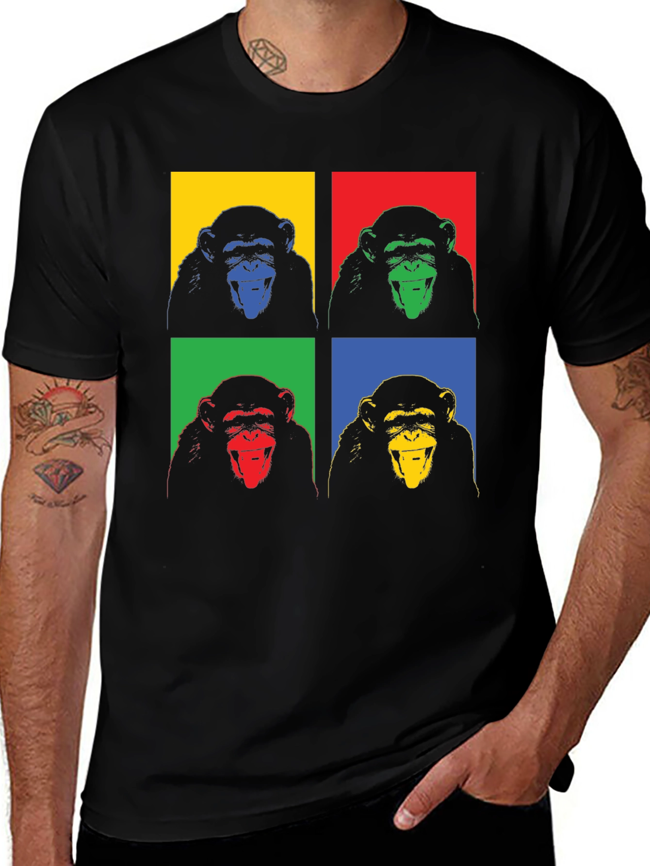 Variant 4 of Pop Art Monkey Graphic Black T-Shirt