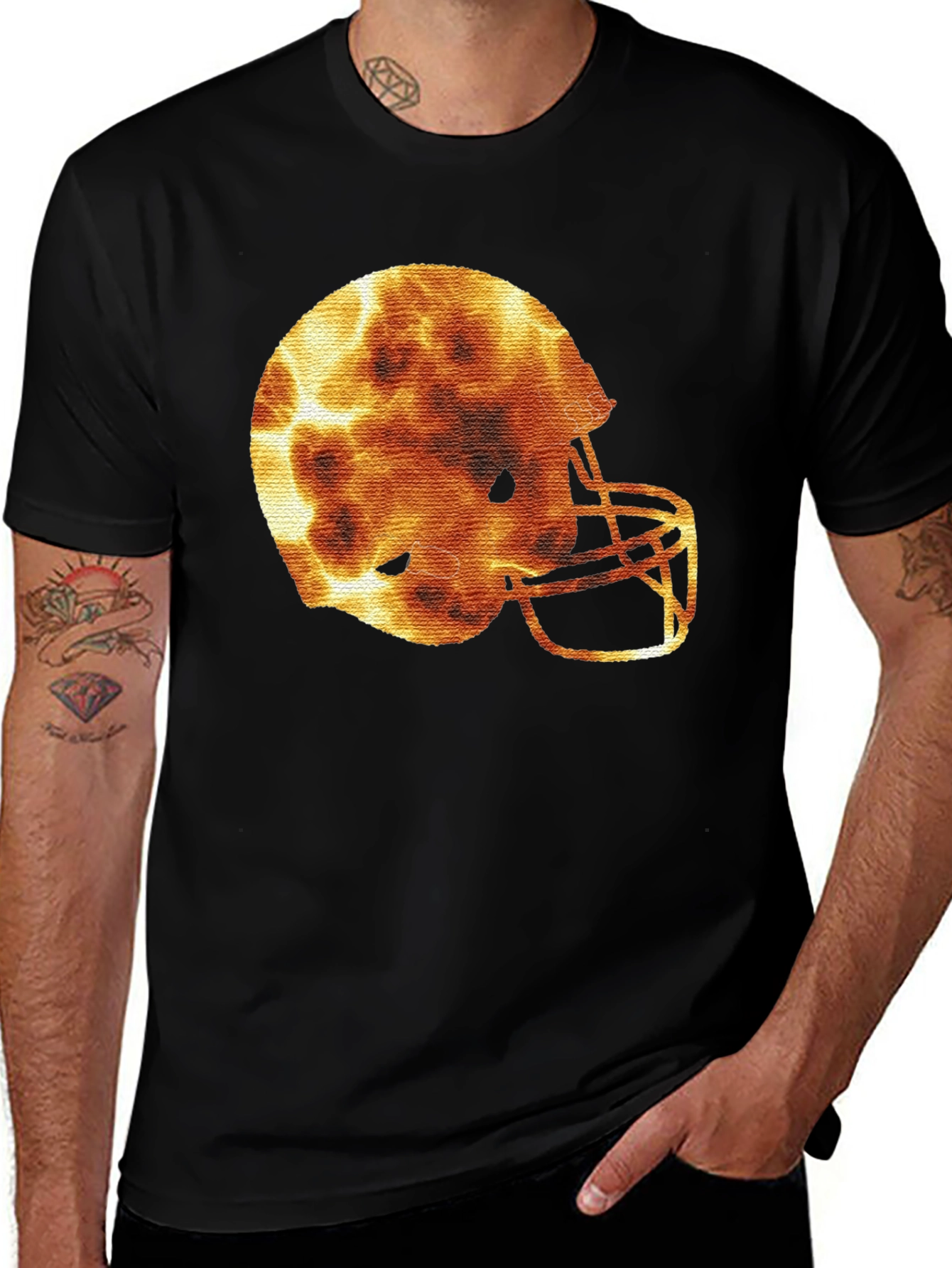 Variant 17 of Fiery Football Helmet Graphic Tee - Sporty Design