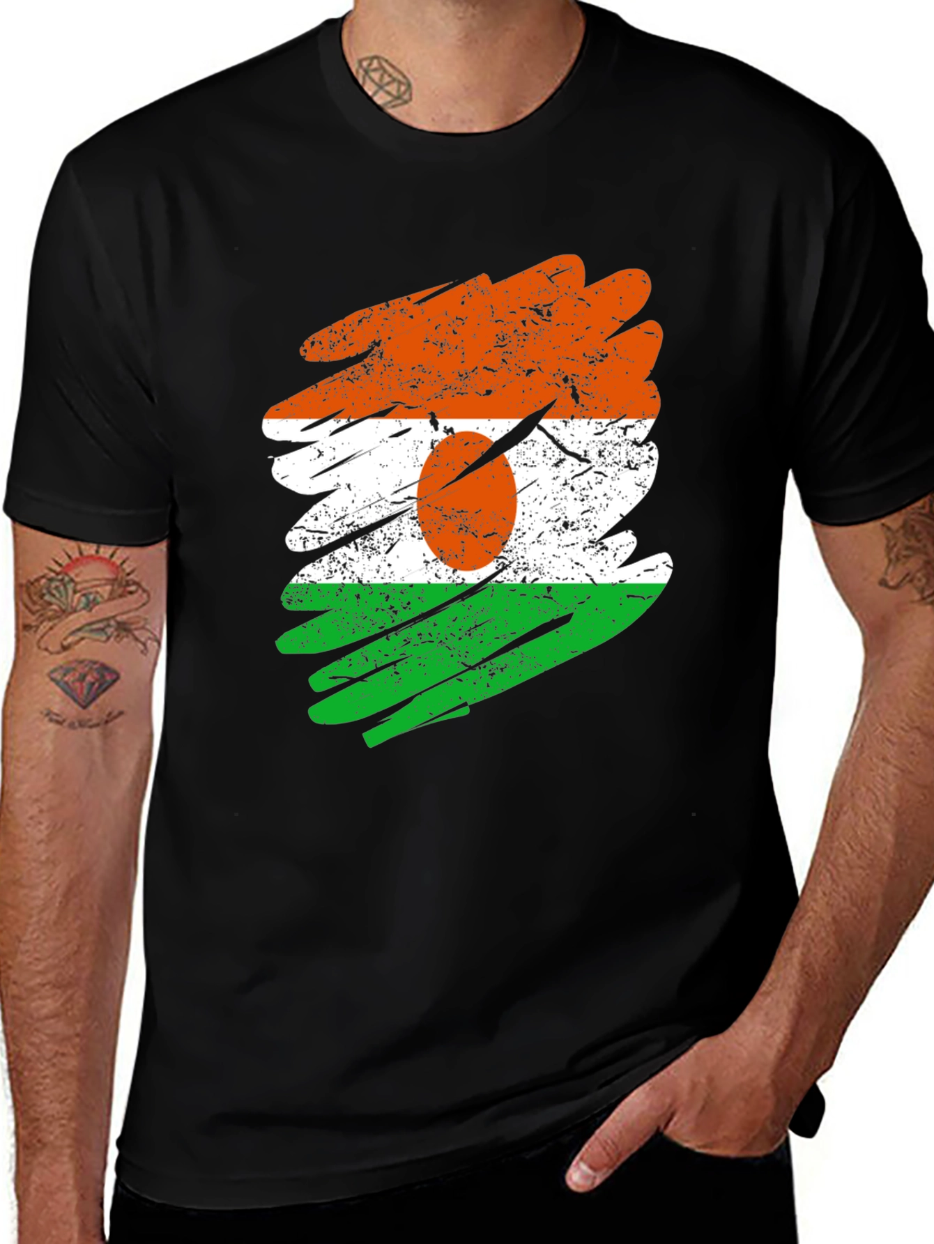 Black Niger Flag Brush Stroke Black T-Shirt main image