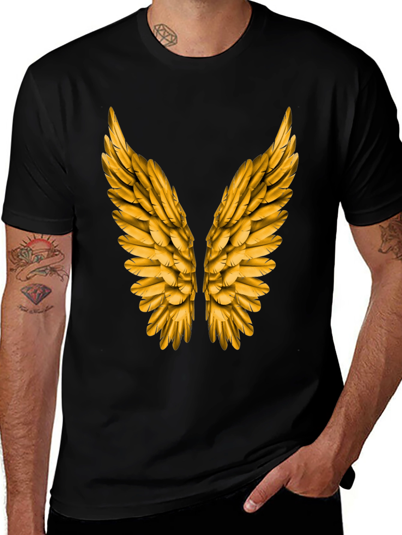 Variant 30 of Golden Wings Graphic Tee - Black Short Sleeve