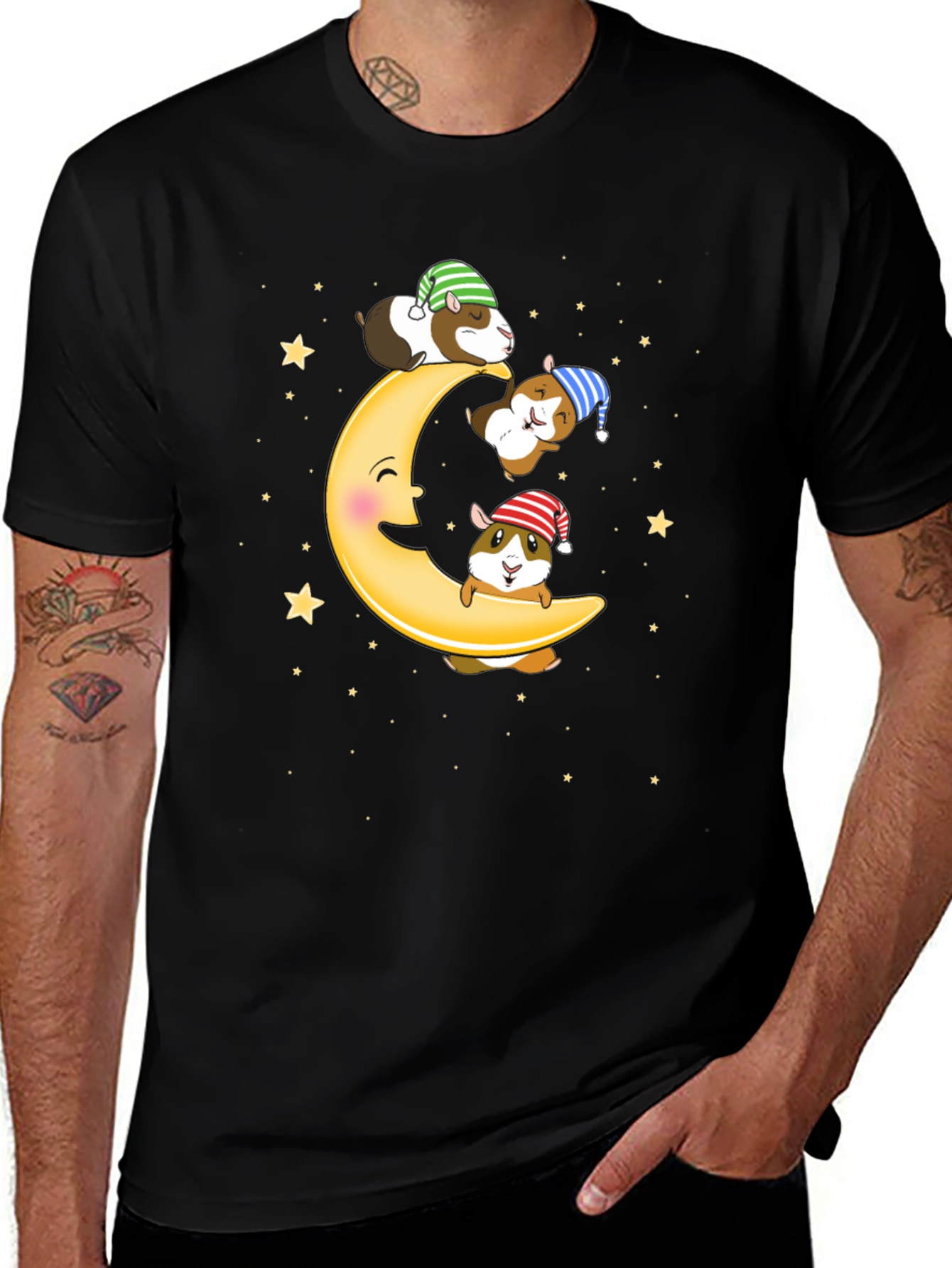 Variant 13 of Guinea Pig Moon T-Shirt - Sleepy Celestial Design