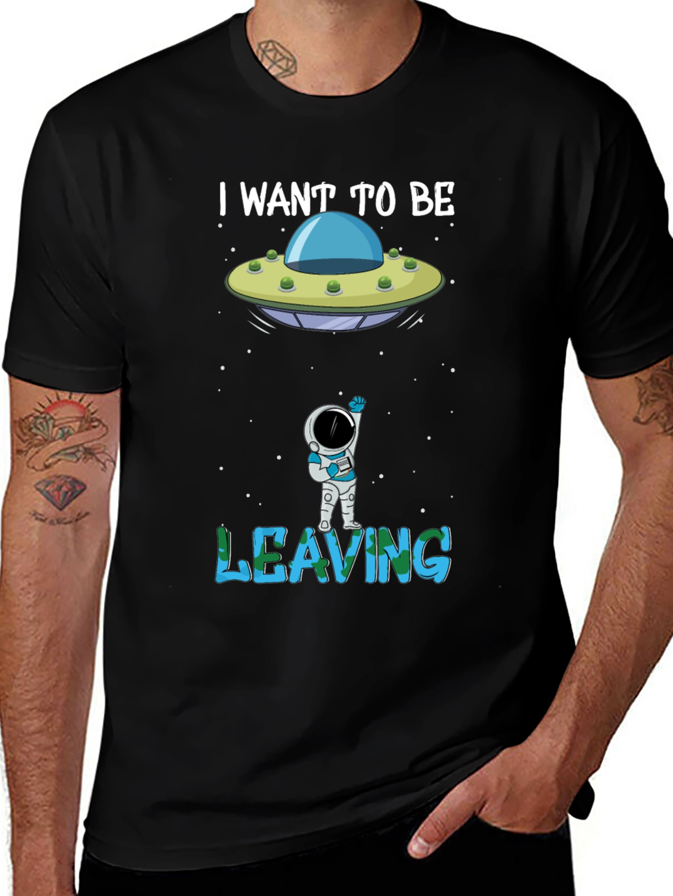 Variant 14 of I Want to Be Leaving T-Shirt, Astronaut Alien UFO