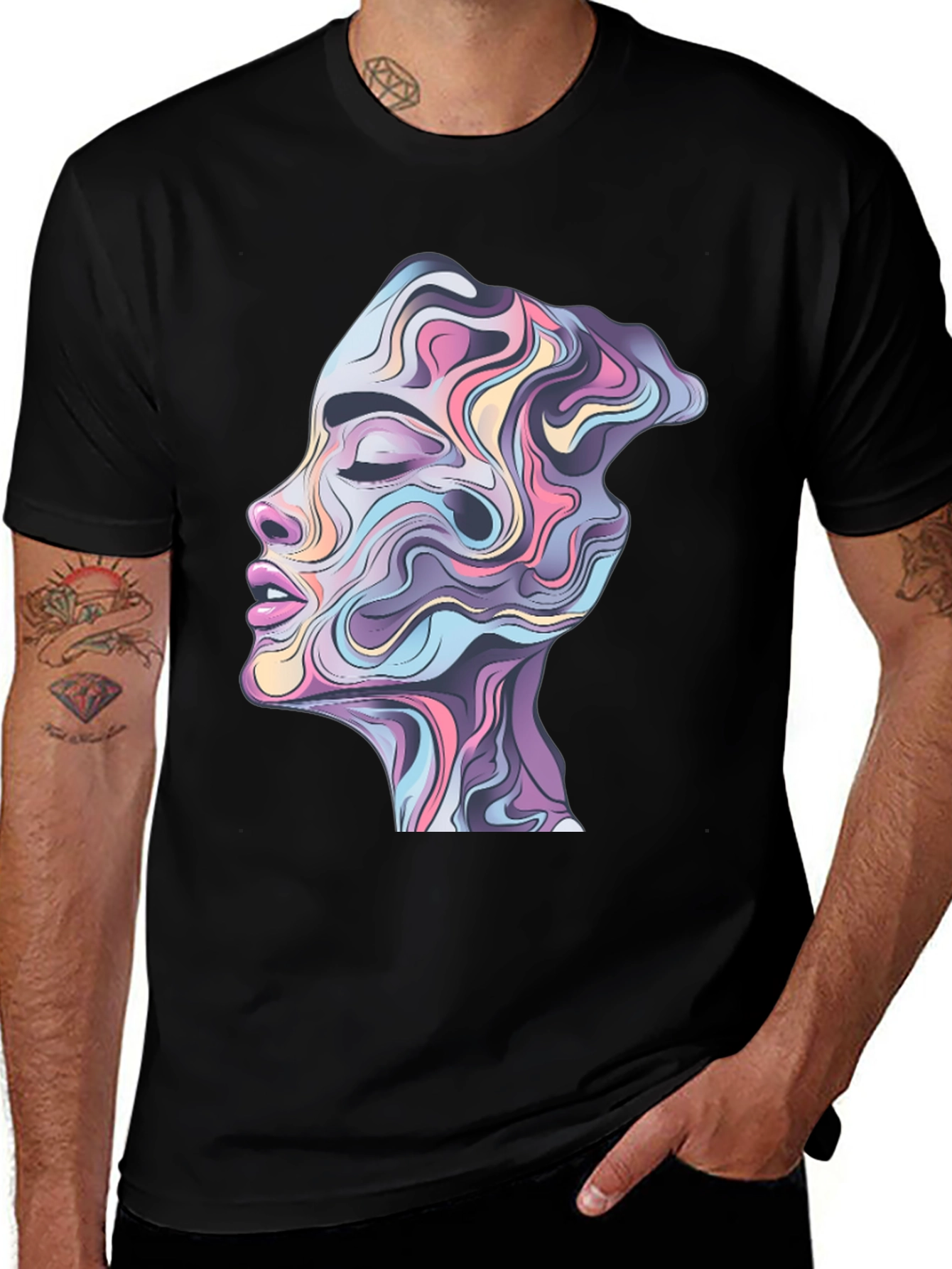 Variant 19 of Abstract Face Graphic Black Tee