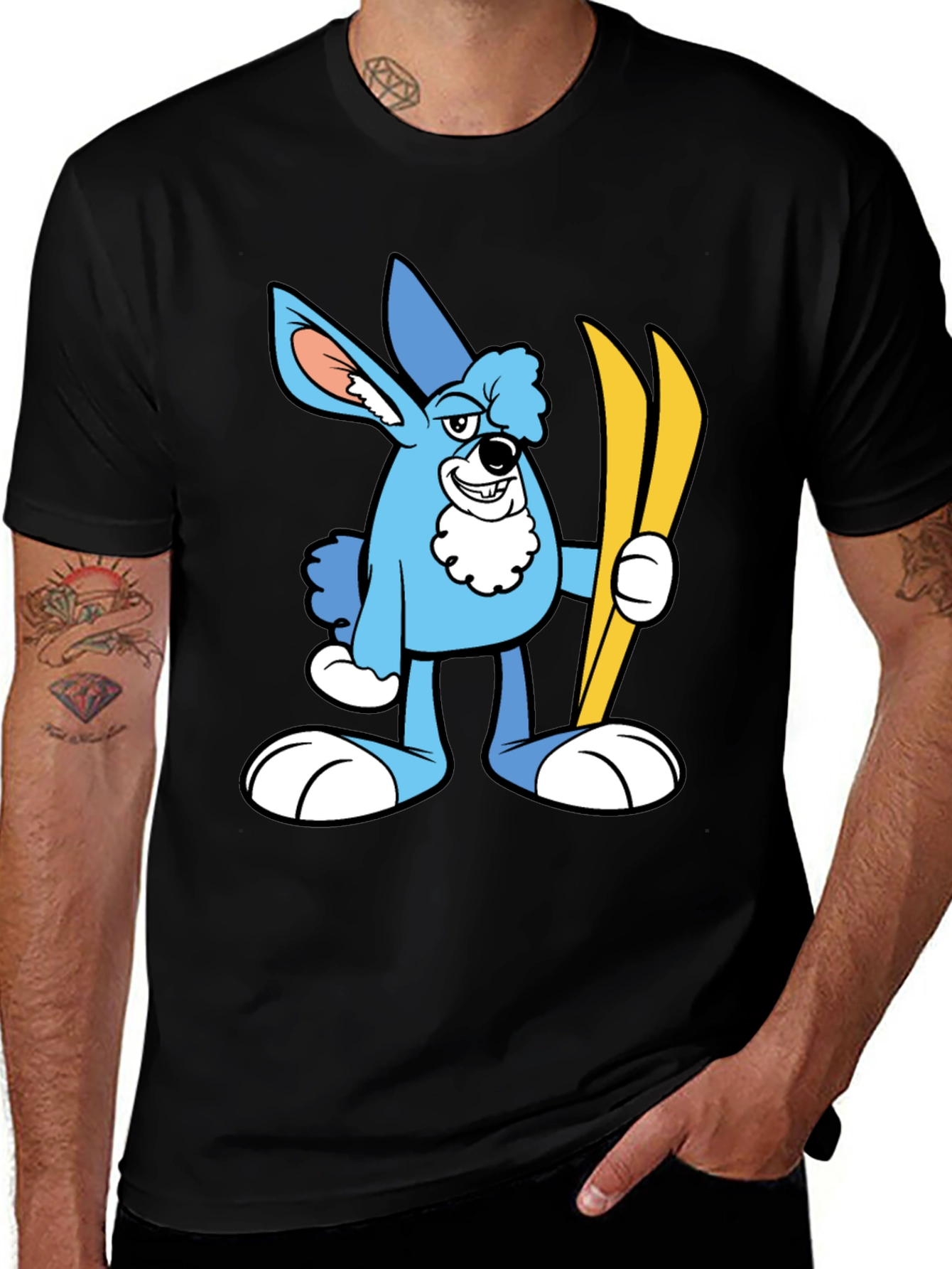 Variant 20 of Cartoon Ski Bunny Black T-Shirt