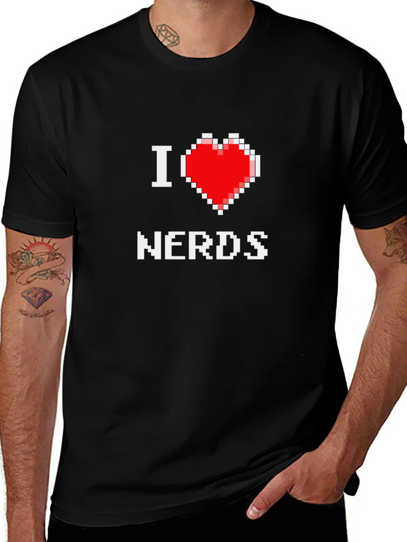 Variant 14 of I Heart Nerds Pixel Graphic Black T-Shirt
