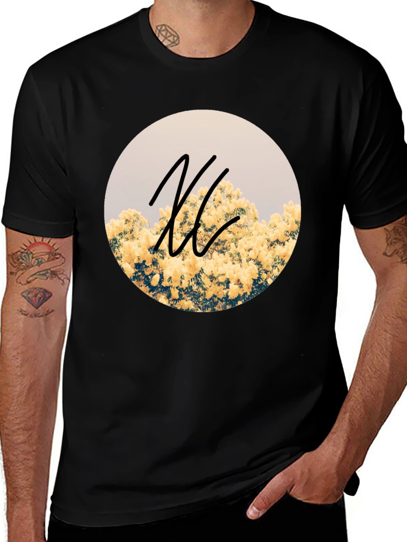 Black Floral Circle Graphic Black T-Shirt main image