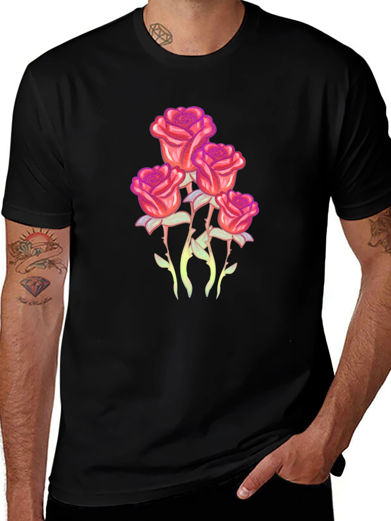 Variant 13 of Roses Graphic T-Shirt - Black Casual Tee