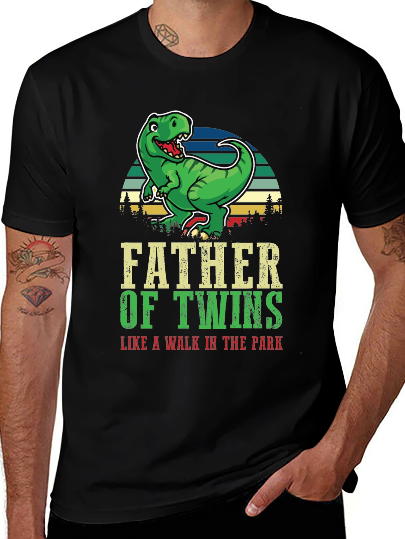 Variant 18 of Father of Twins Dinosaur Graphic T-Shirt