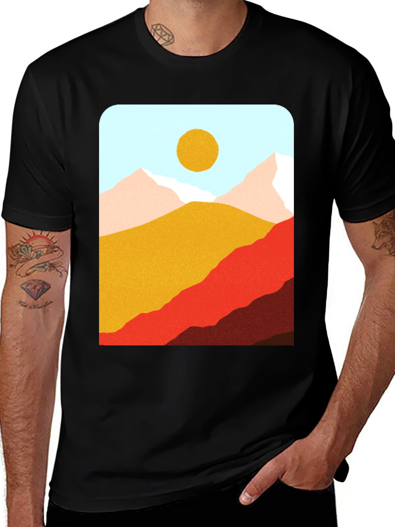Variant 26 of Mountains & Sun Graphic Tee - Black Casual T-Shirt