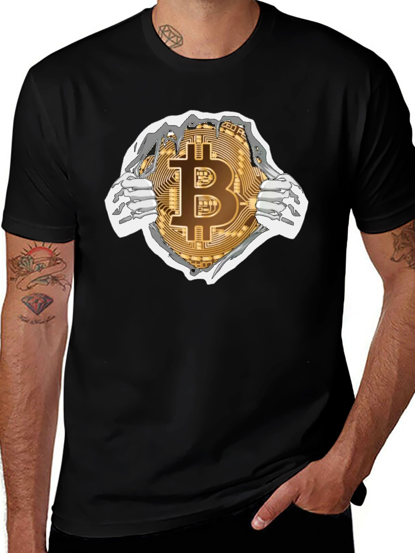 Black Bitcoin Ripped T-Shirt Crypto Currency Tee main image