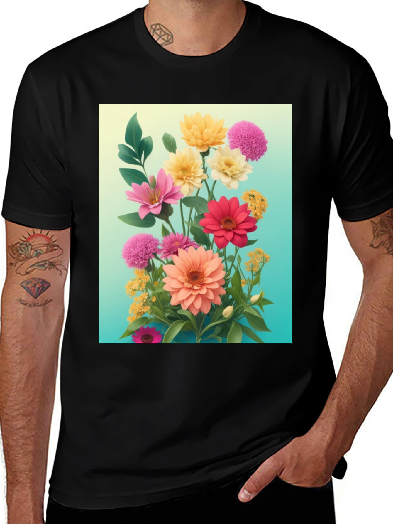 Variant 9 of Floral Print Graphic Tee - Stylish Men's Casual Wear
