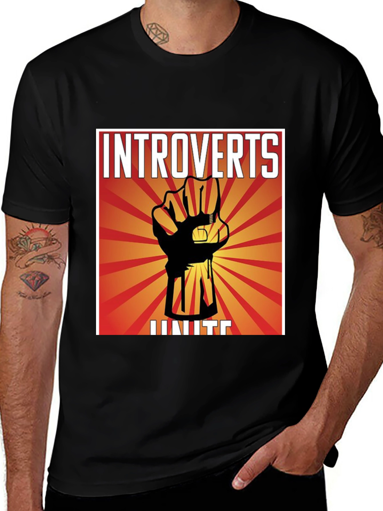 Variant 30 of Introverts Unite Graphic T-Shirt - Black Crew Neck