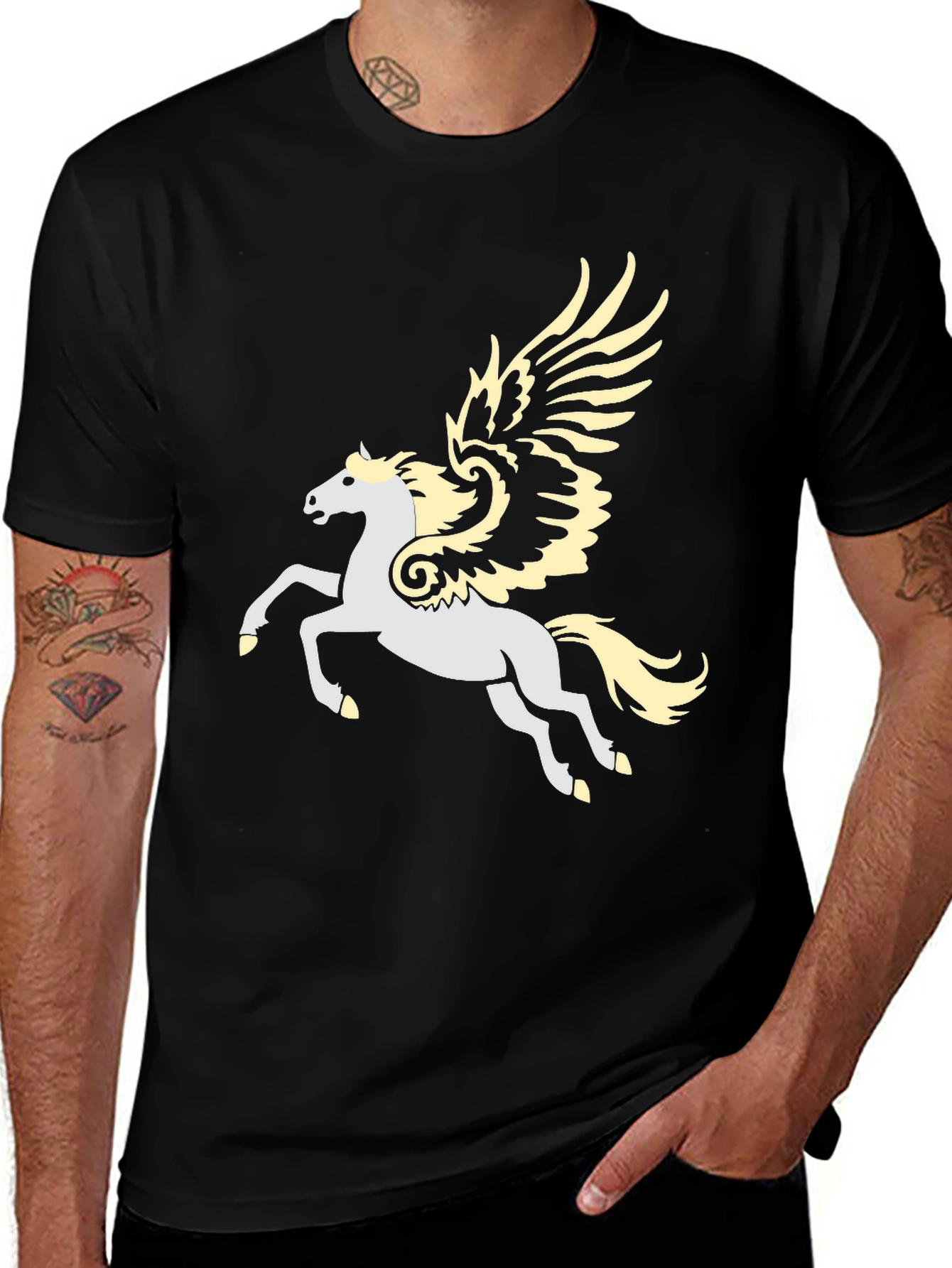 Pegasus Graphic T-Shirt - Black Cotton Blend