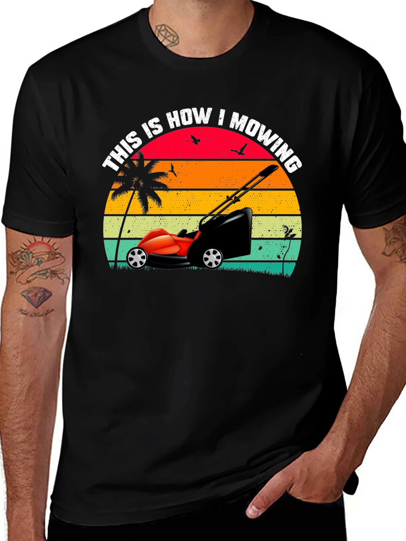 This Is How I Mowing T-Shirt Lawn Mower Retro Sunset