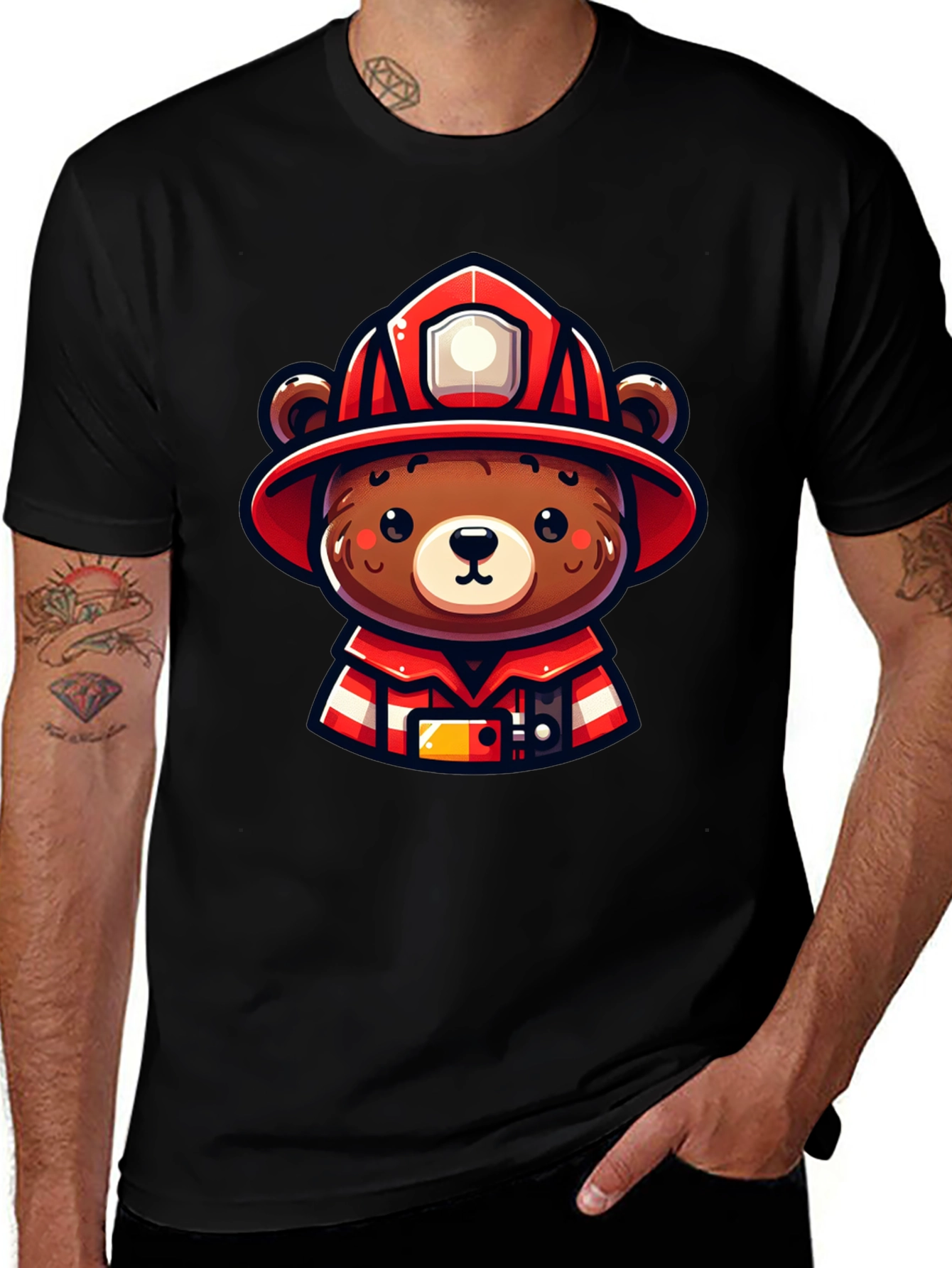 Variant 11 of Firefighter Bear Graphic Tee - Black Unisex T-Shirt