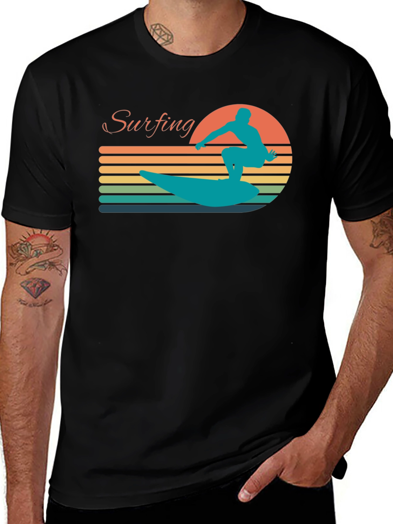 Variant 26 of Retro Surfing Silhouette Graphic Tee