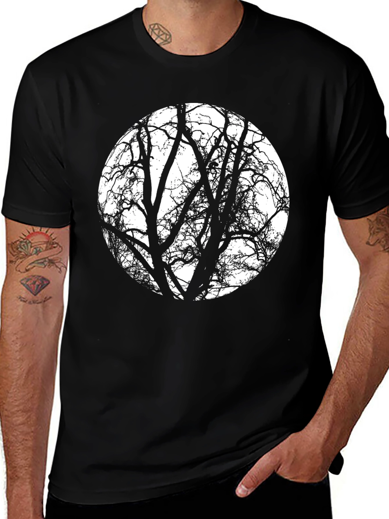 Variant 4 of Tree Branch Silhouette Graphic Tee - Black Cotton Blend