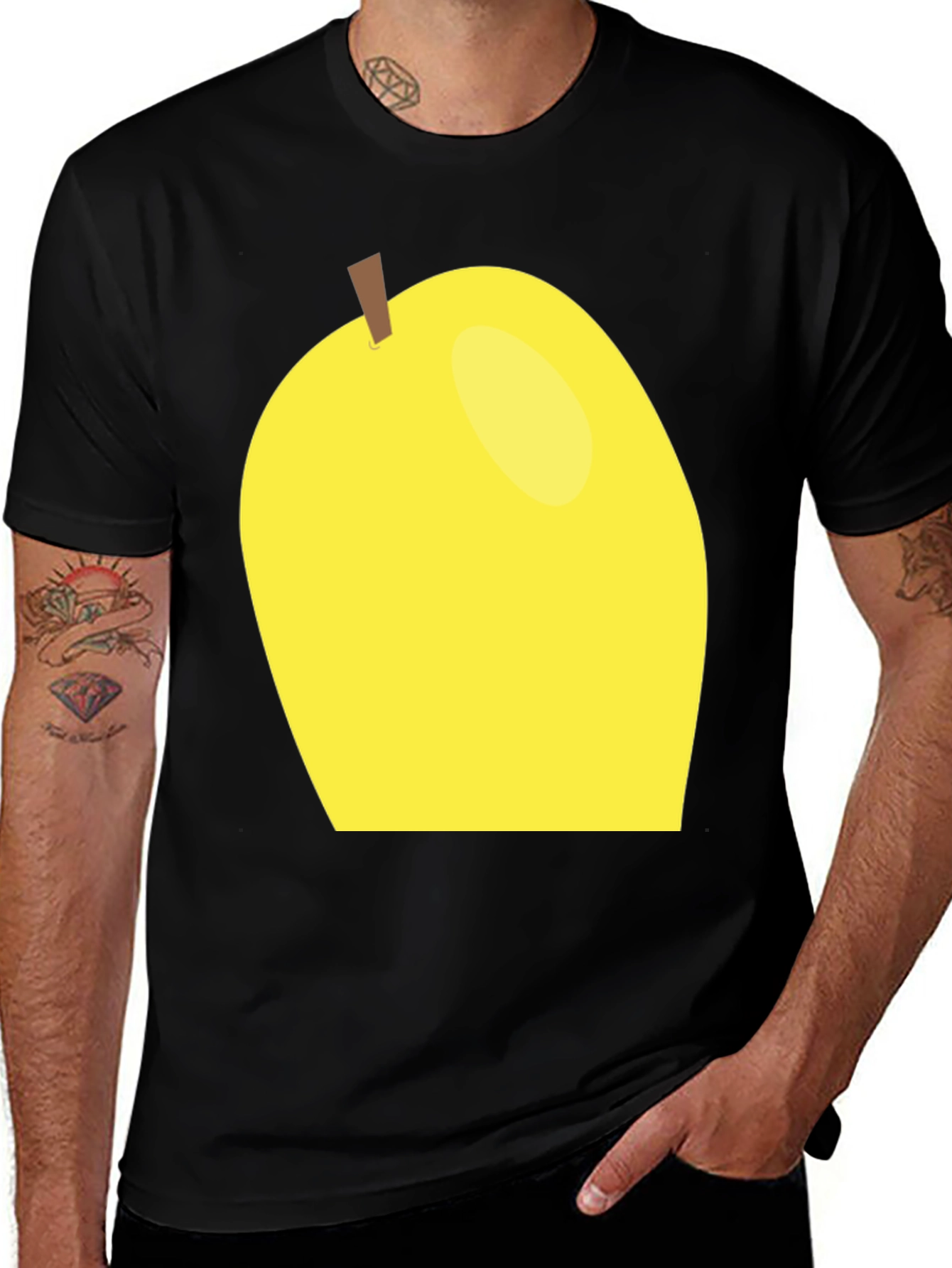 Fun Yellow Pear Graphic Tee - Casual Black T-Shirt