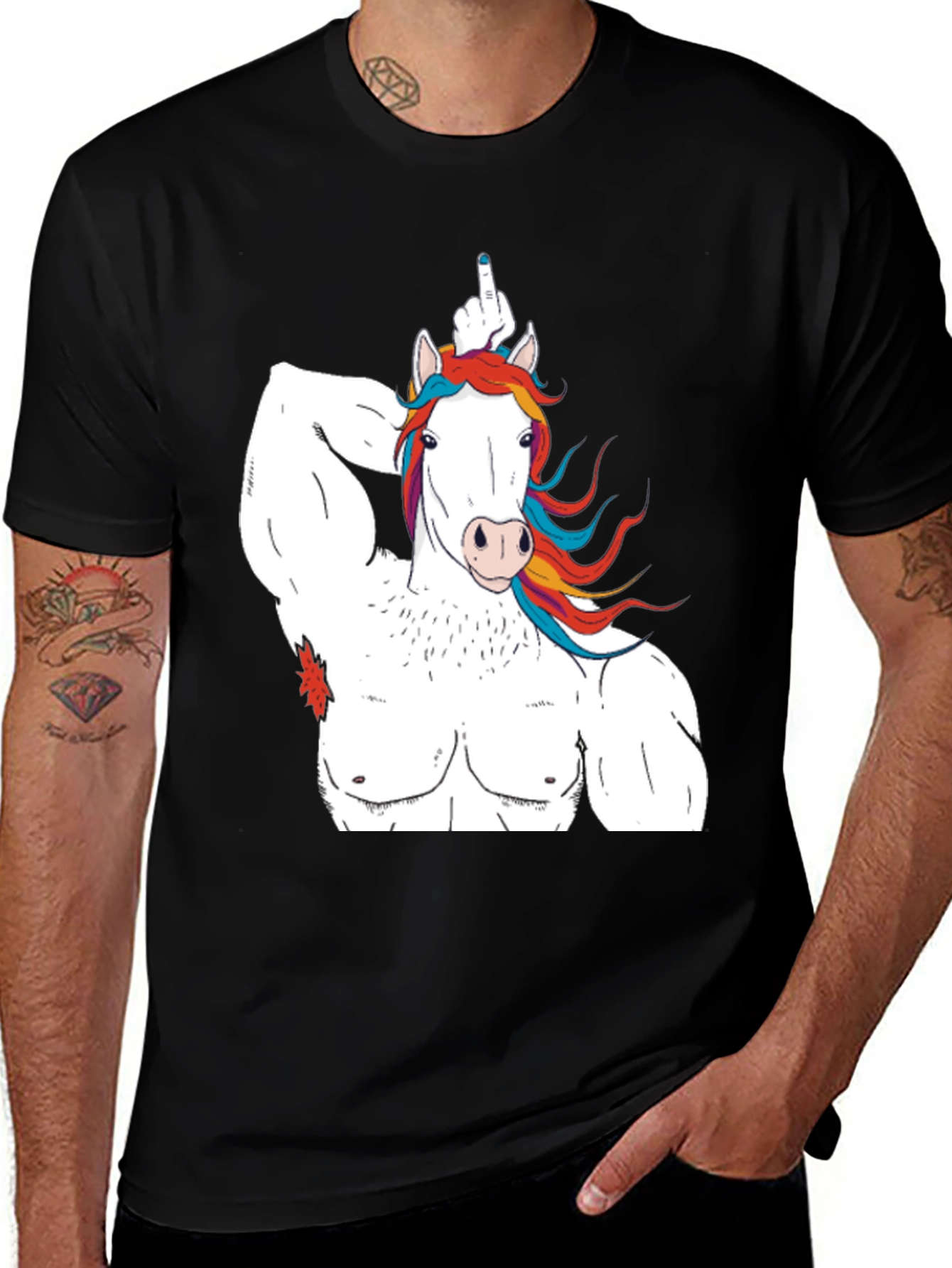 Black Unicorn Bodybuilder Funny Graphic T-Shirt main image