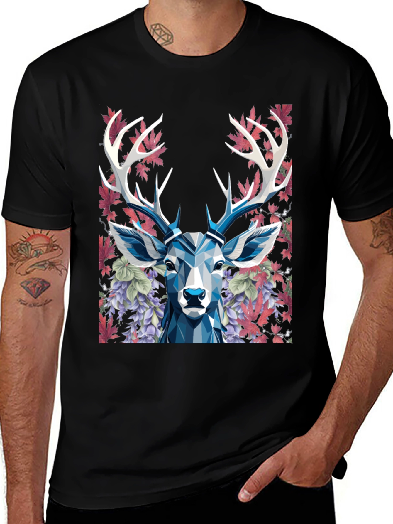Variant 9 of Geometric Deer Floral Graphic T-Shirt