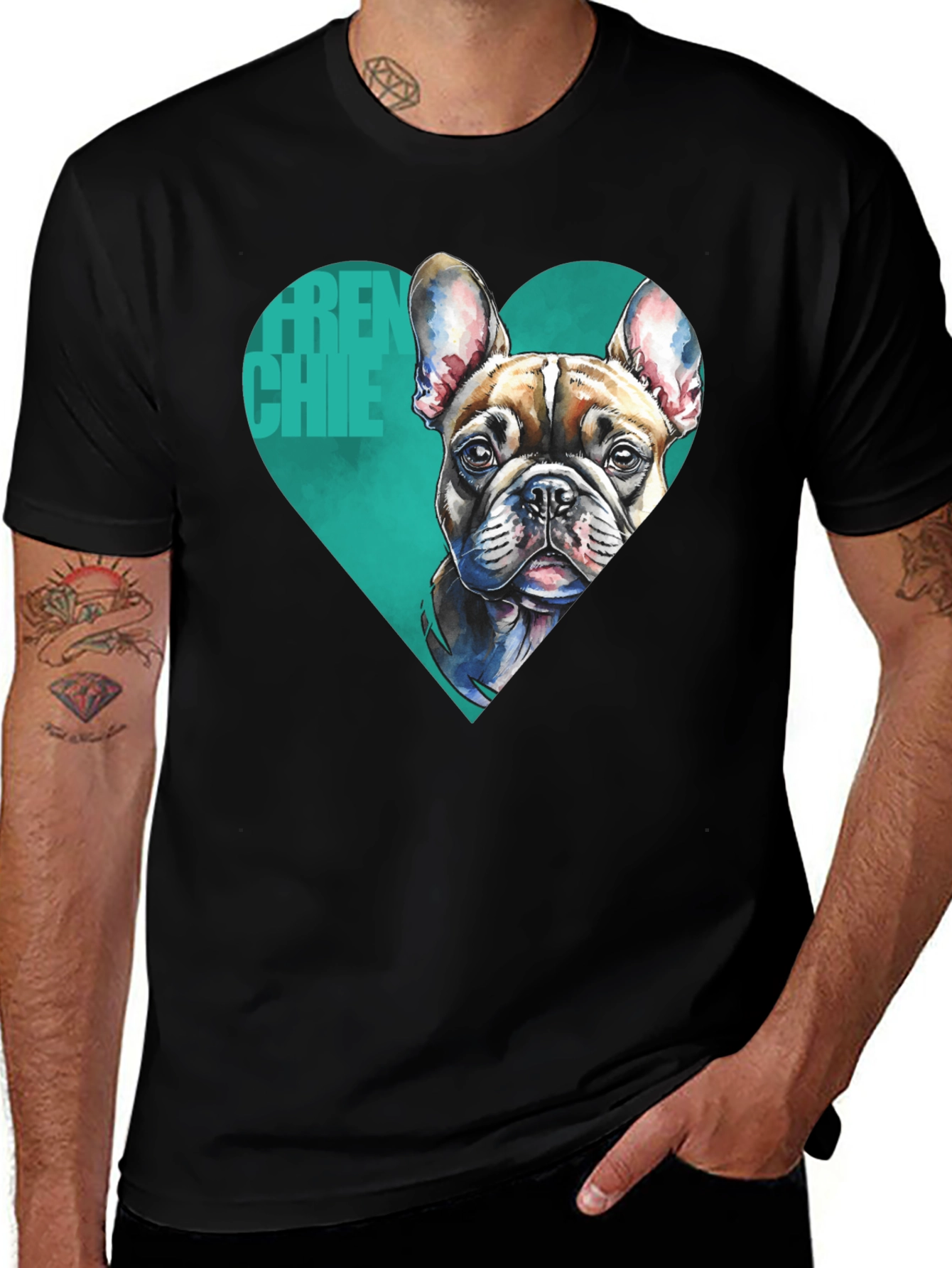 Variant 21 of Frenchie Love Men's Black Graphic Tee