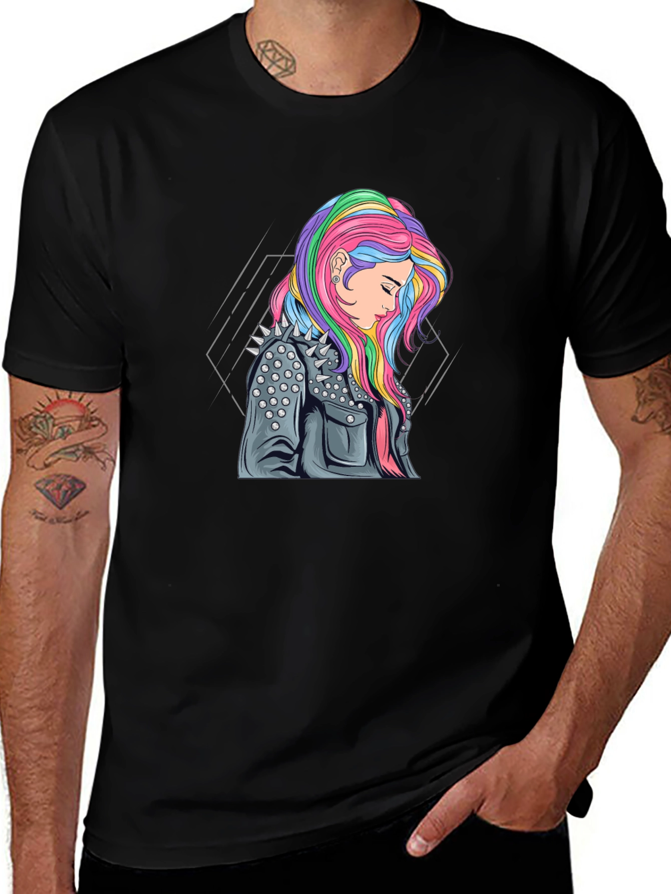 Rainbow Hair Girl Graphic Print Tee