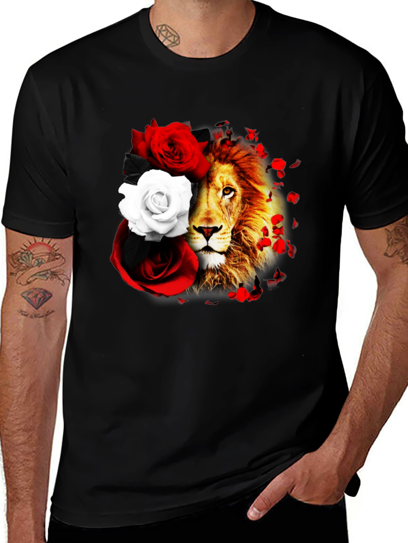 Variant 5 of Lion and Roses Graphic T-Shirt - Unique Design