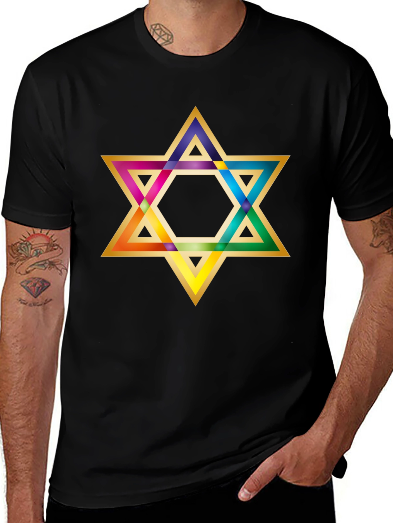 Variant 14 of Rainbow Star of David Black T-Shirt