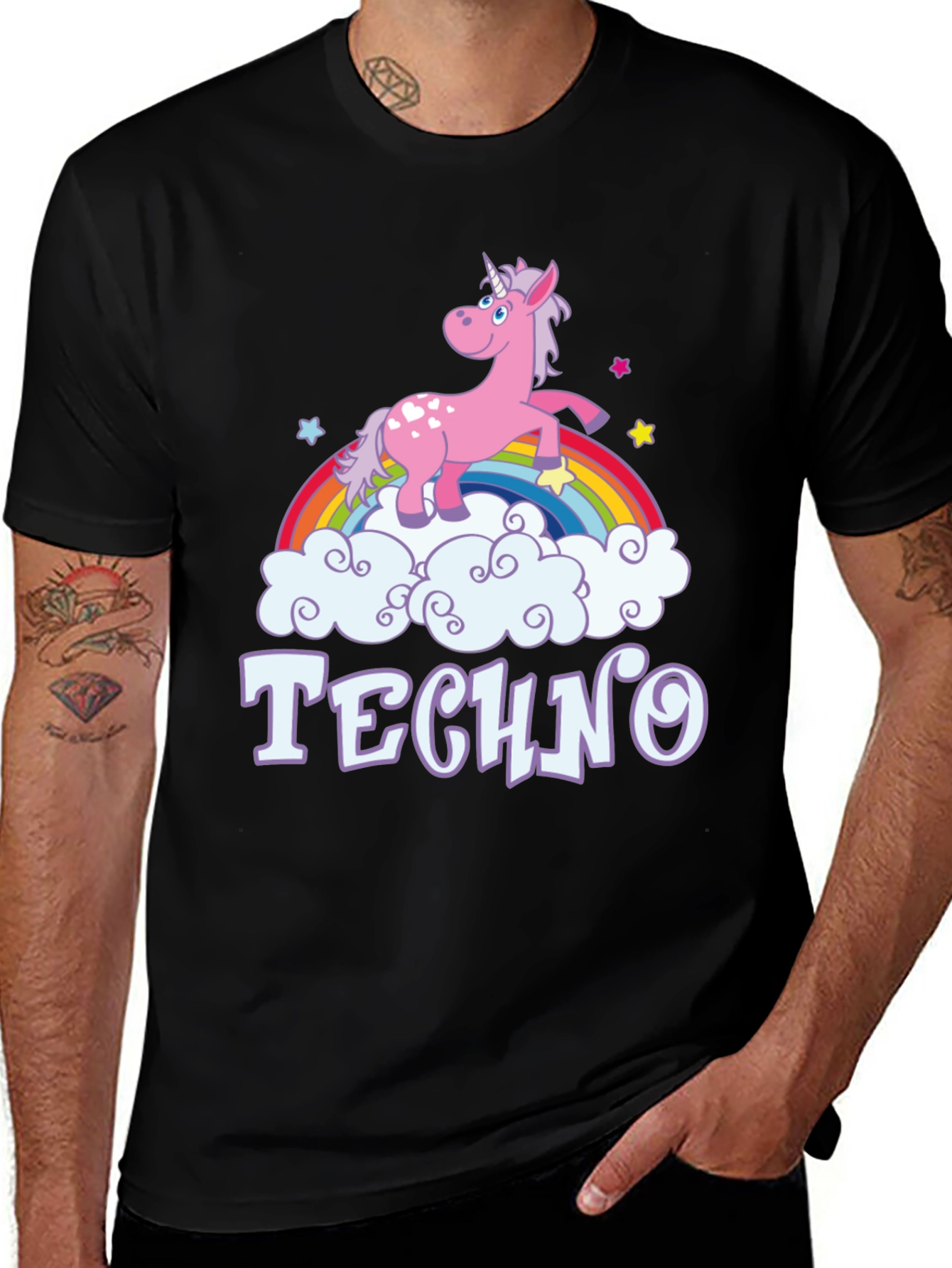 Variant 4 of Unicorn Rainbow Techno T-Shirt - Black