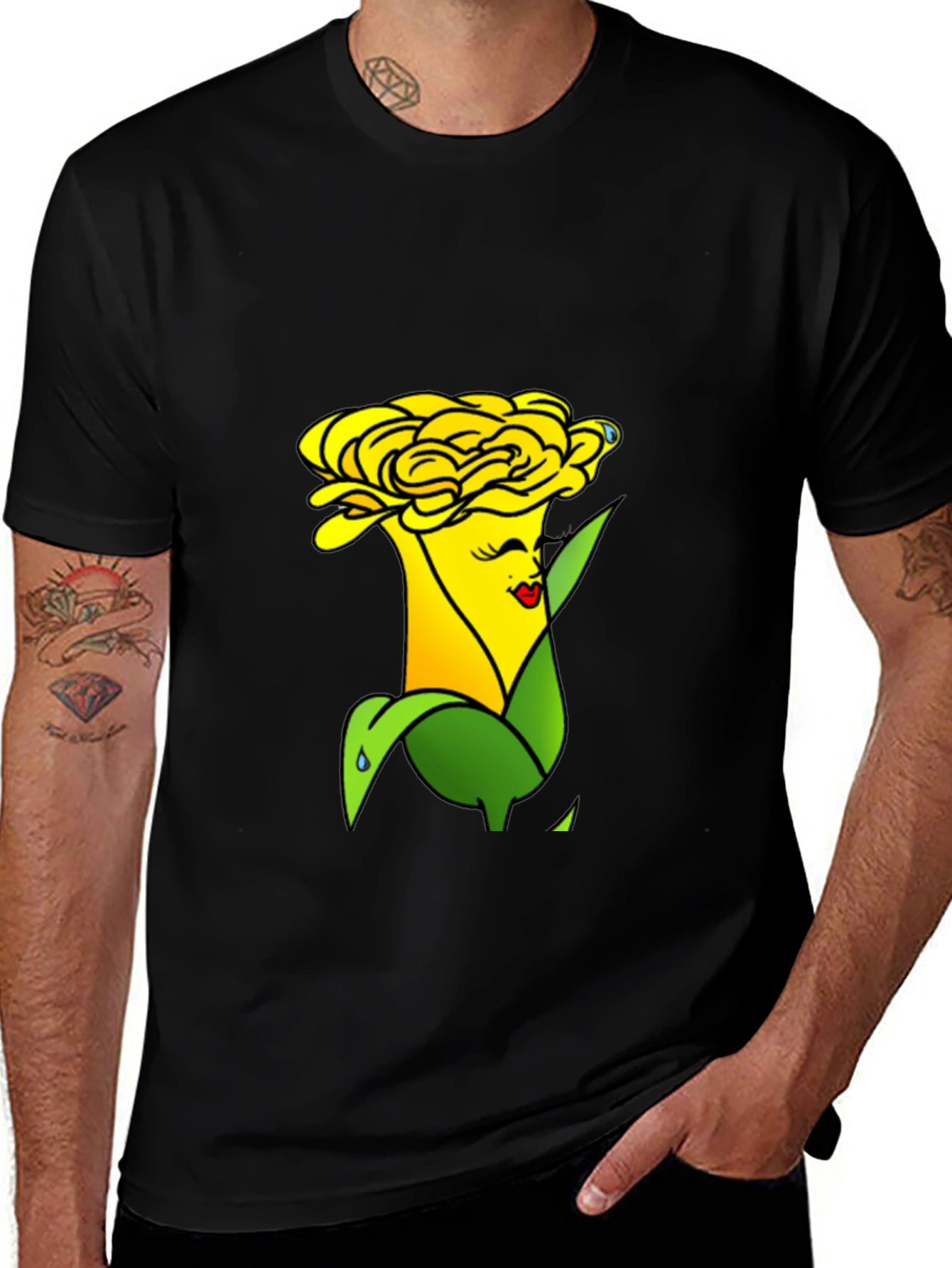 Variant 11 of Corn Character Graphic Tee - Unisex Black T-Shirt
