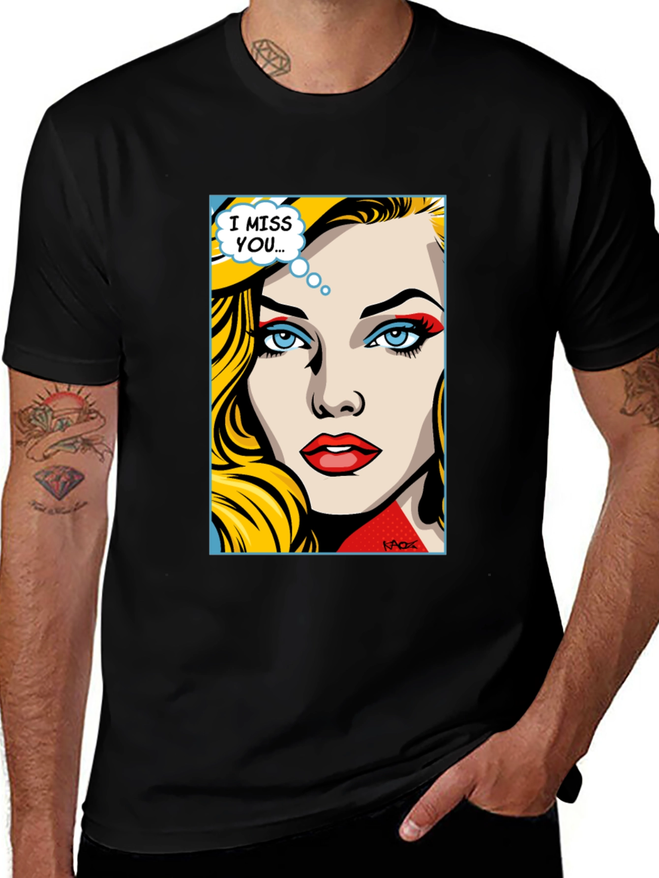 Variant 14 of Pop Art 'I Miss You' Graphic Tee - Black