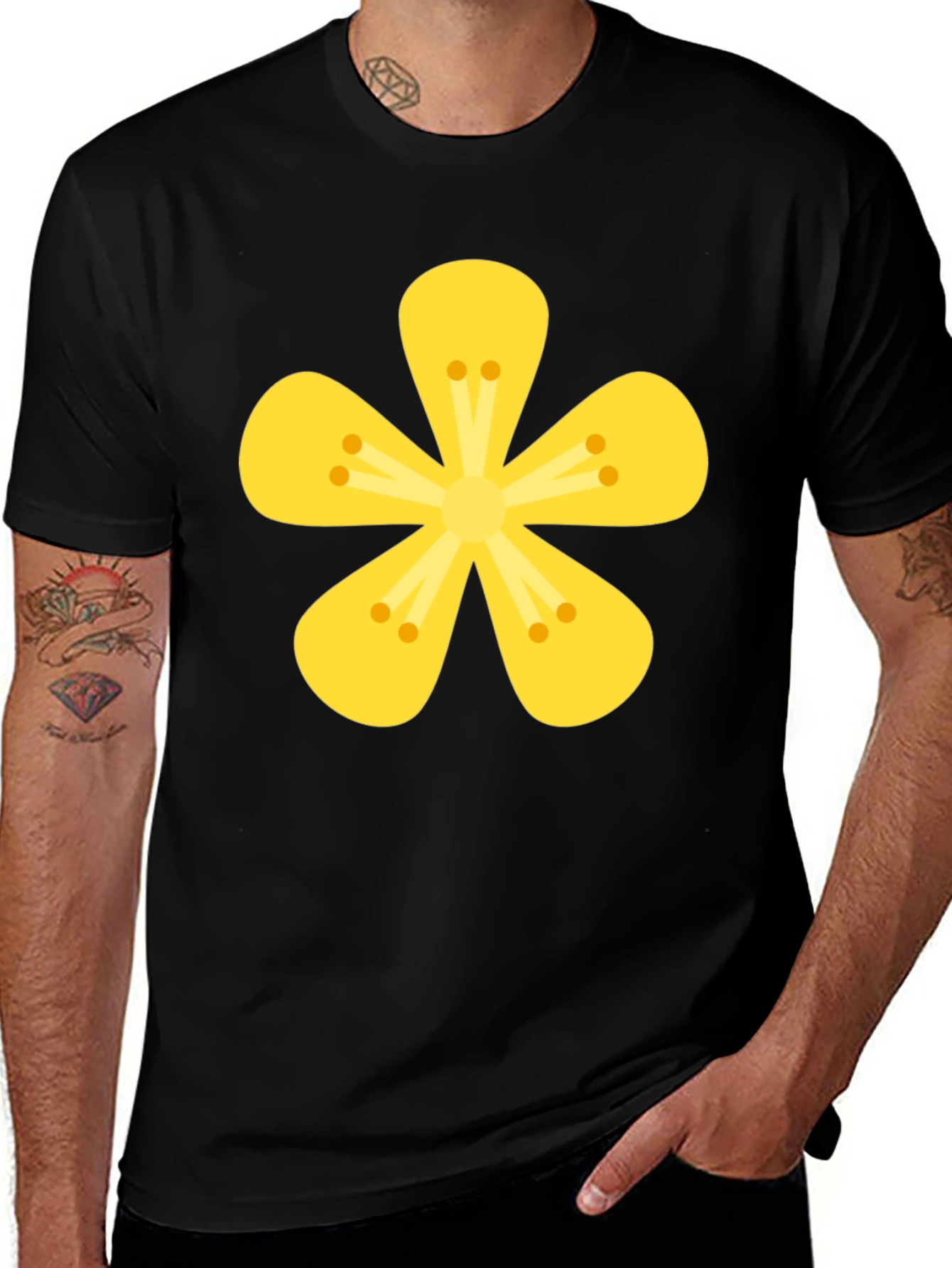 Variant 7 of Black T-Shirt with Yellow Flower Graphic