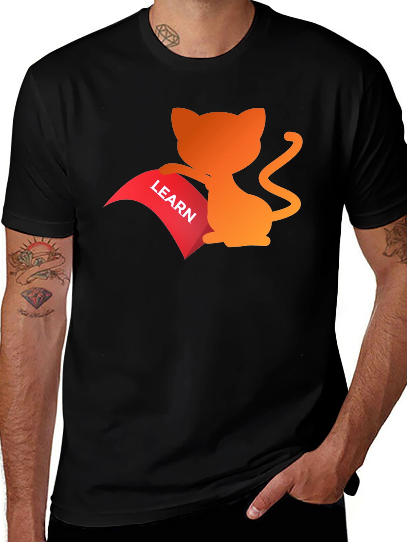 Variant 8 of Learn with Cat T-Shirt - Black