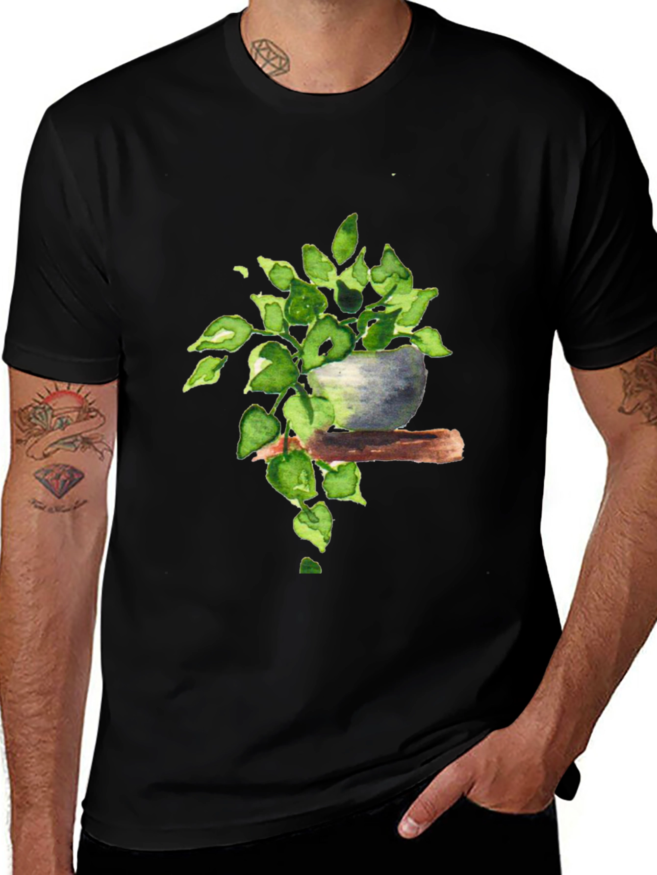 Variant 29 of Watercolor Plant Graphic Tee - Black Casual Shirt