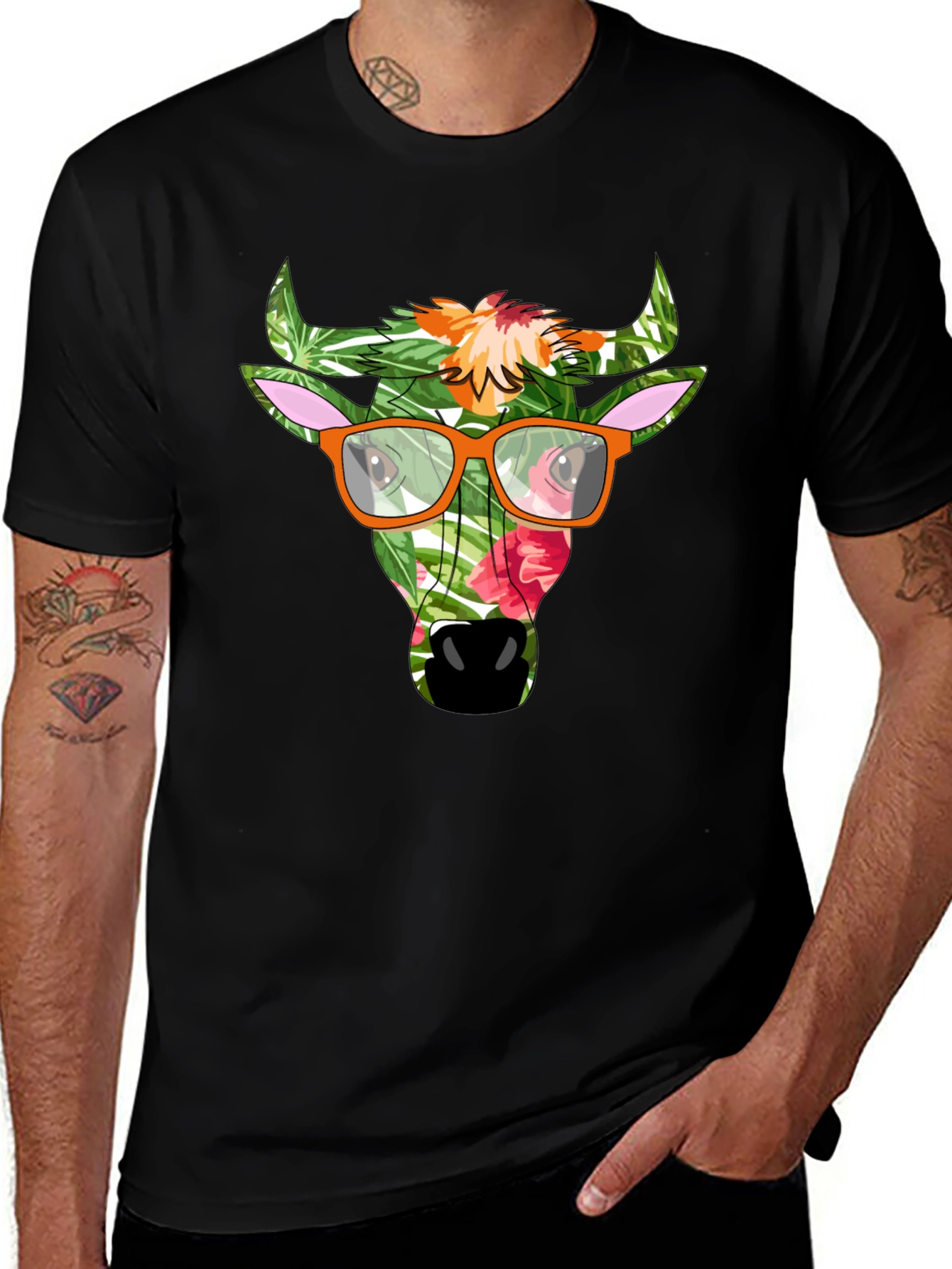Variant 21 of Tropical Bull Graphic Tee - Funky Men's Black T-Shirt
