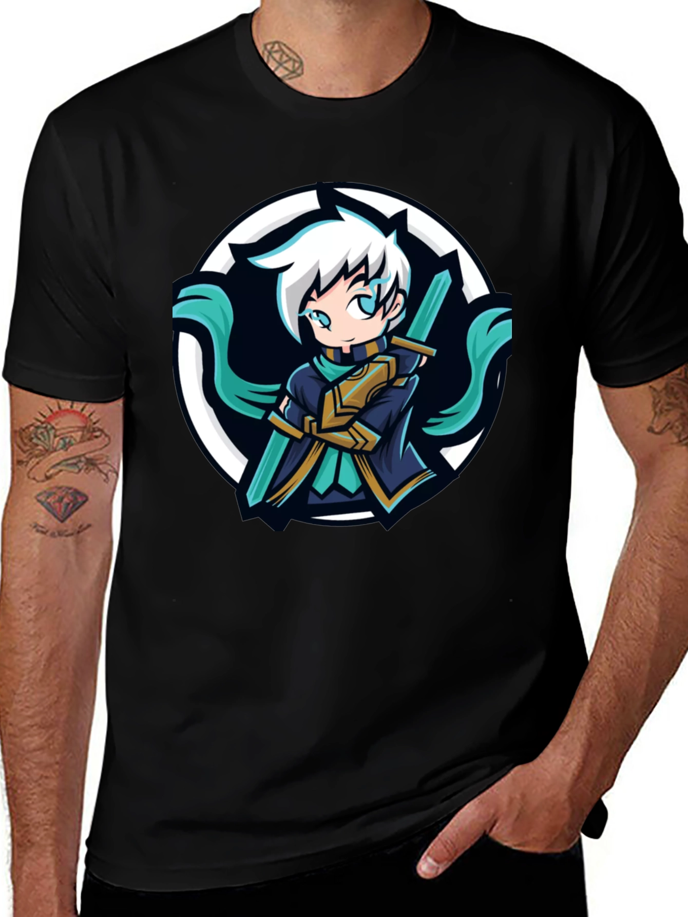Variant 27 of Anime Warrior Graphic Tee - Black Casual T-Shirt