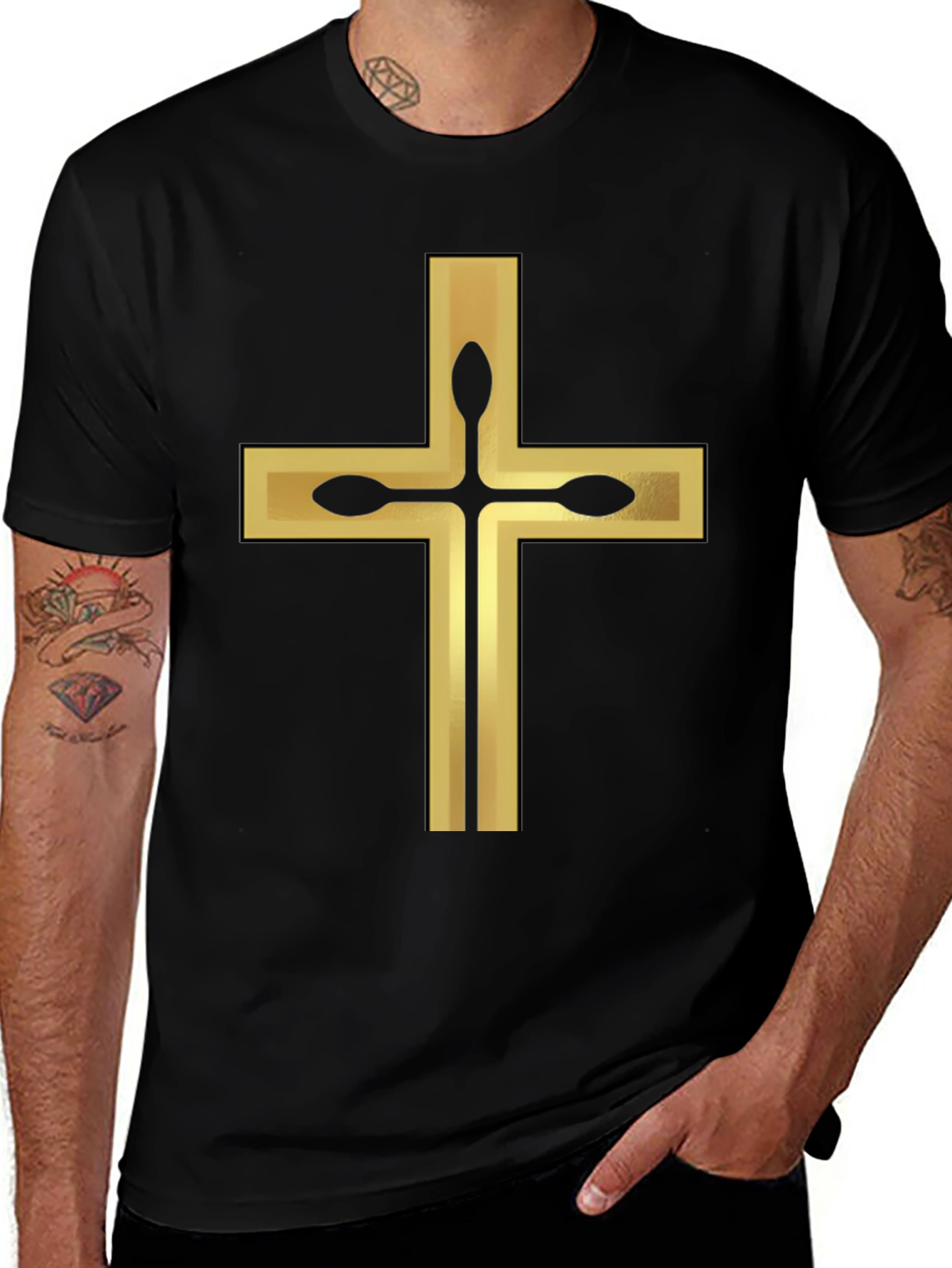 Gold Cross Graphic Tee - Religious Apparel