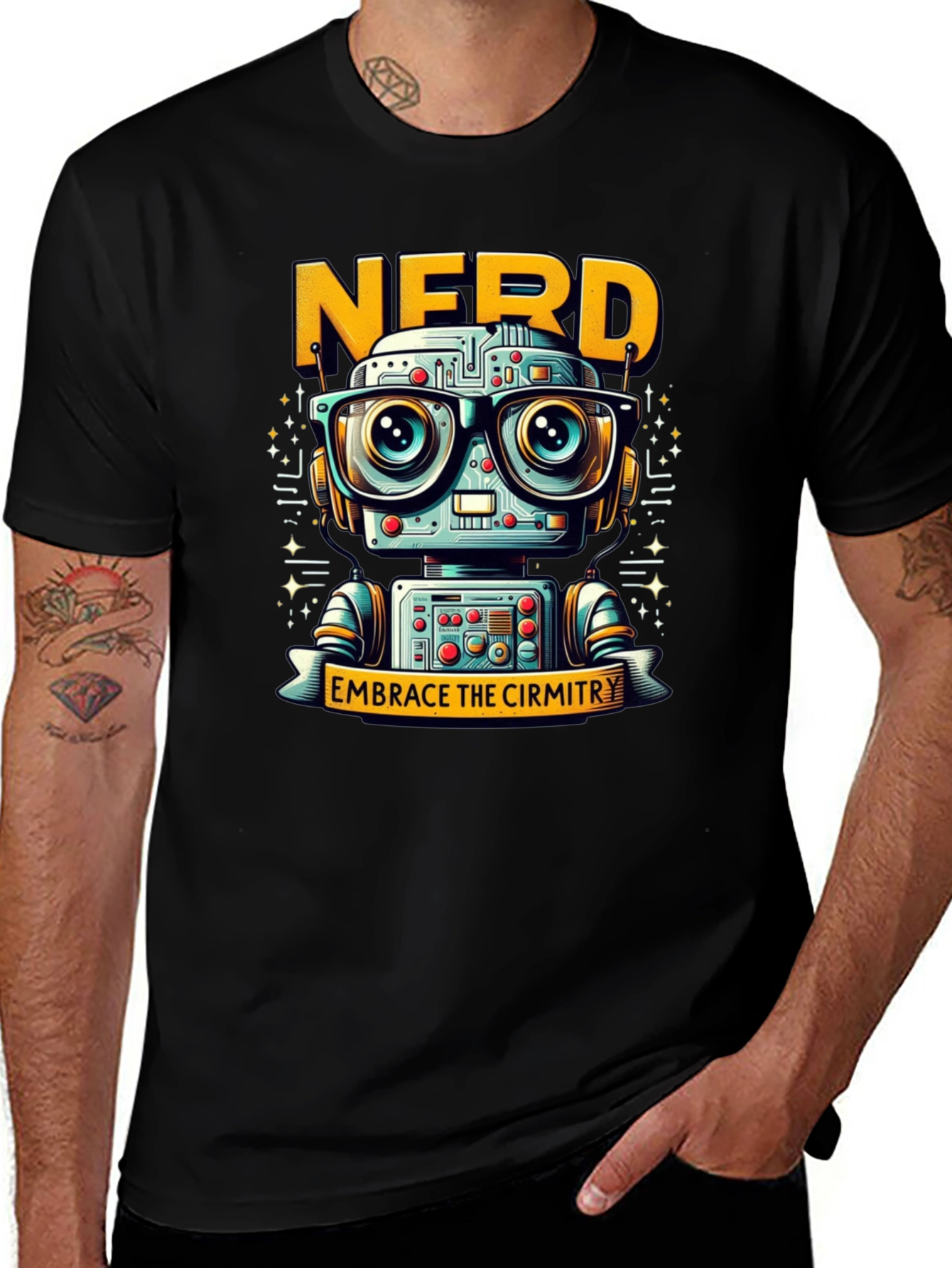 Variant 13 of Nerd Robot Black T-Shirt