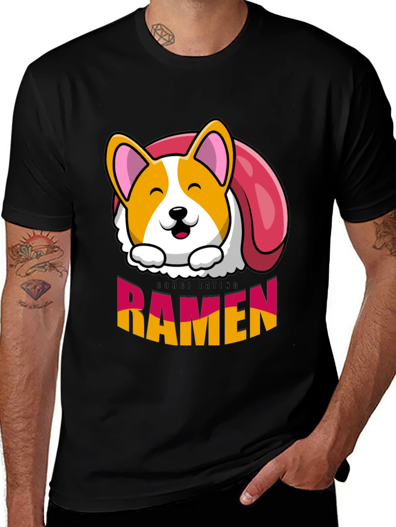 Corgi Eating Ramen Funny T-Shirt