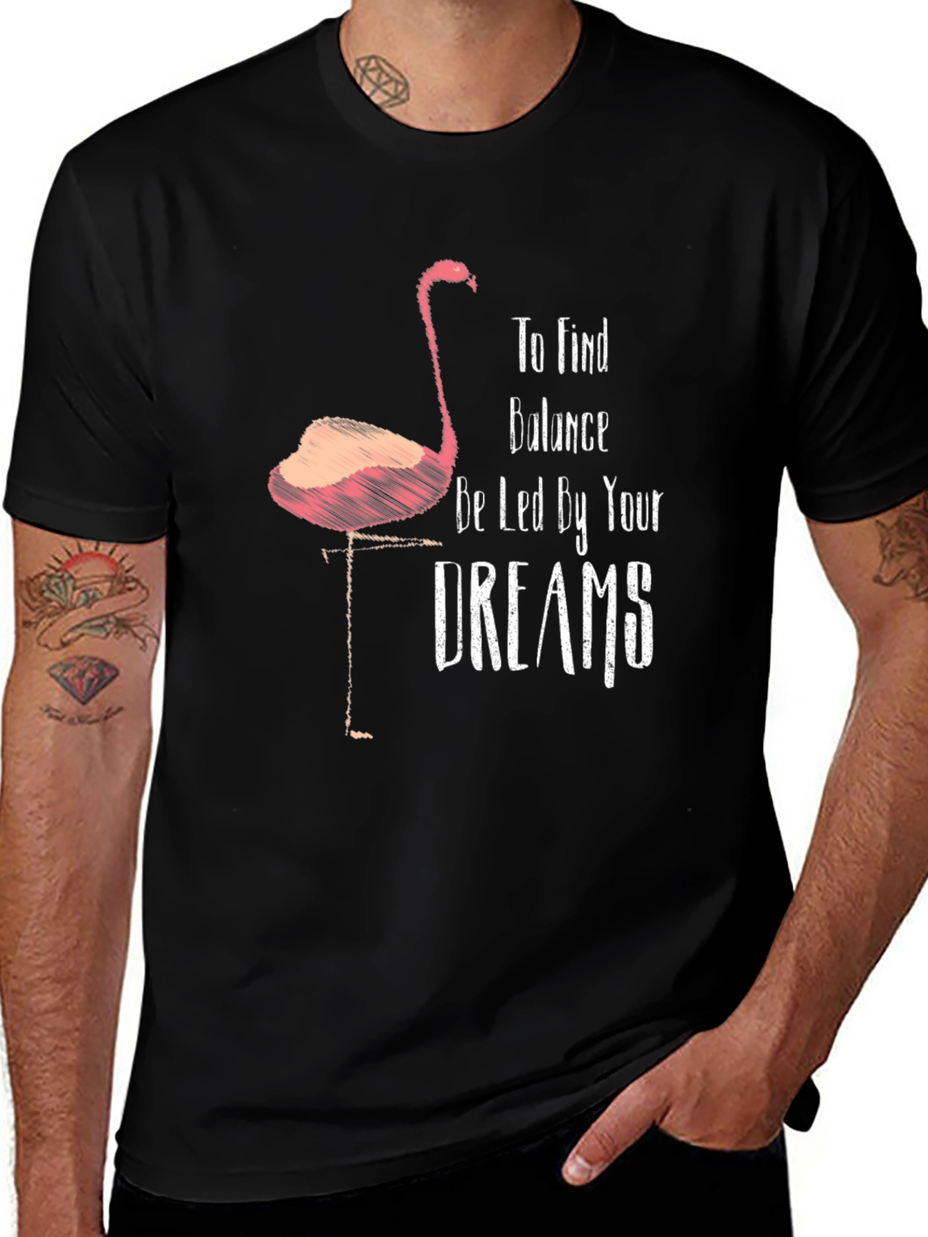 Variant 10 of Find Balance Flamingo Black T-Shirt - Unisex