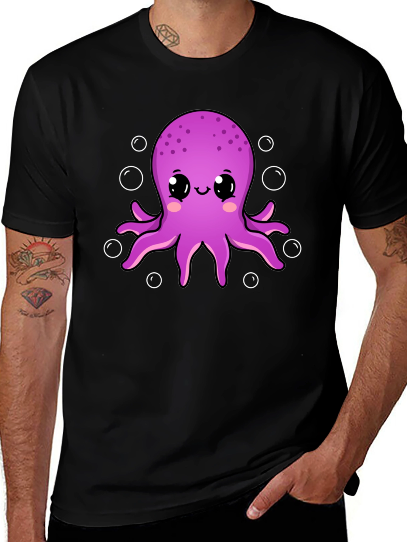Variant 9 of Cute Octopus Graphic Tee - Black Cotton Shirt