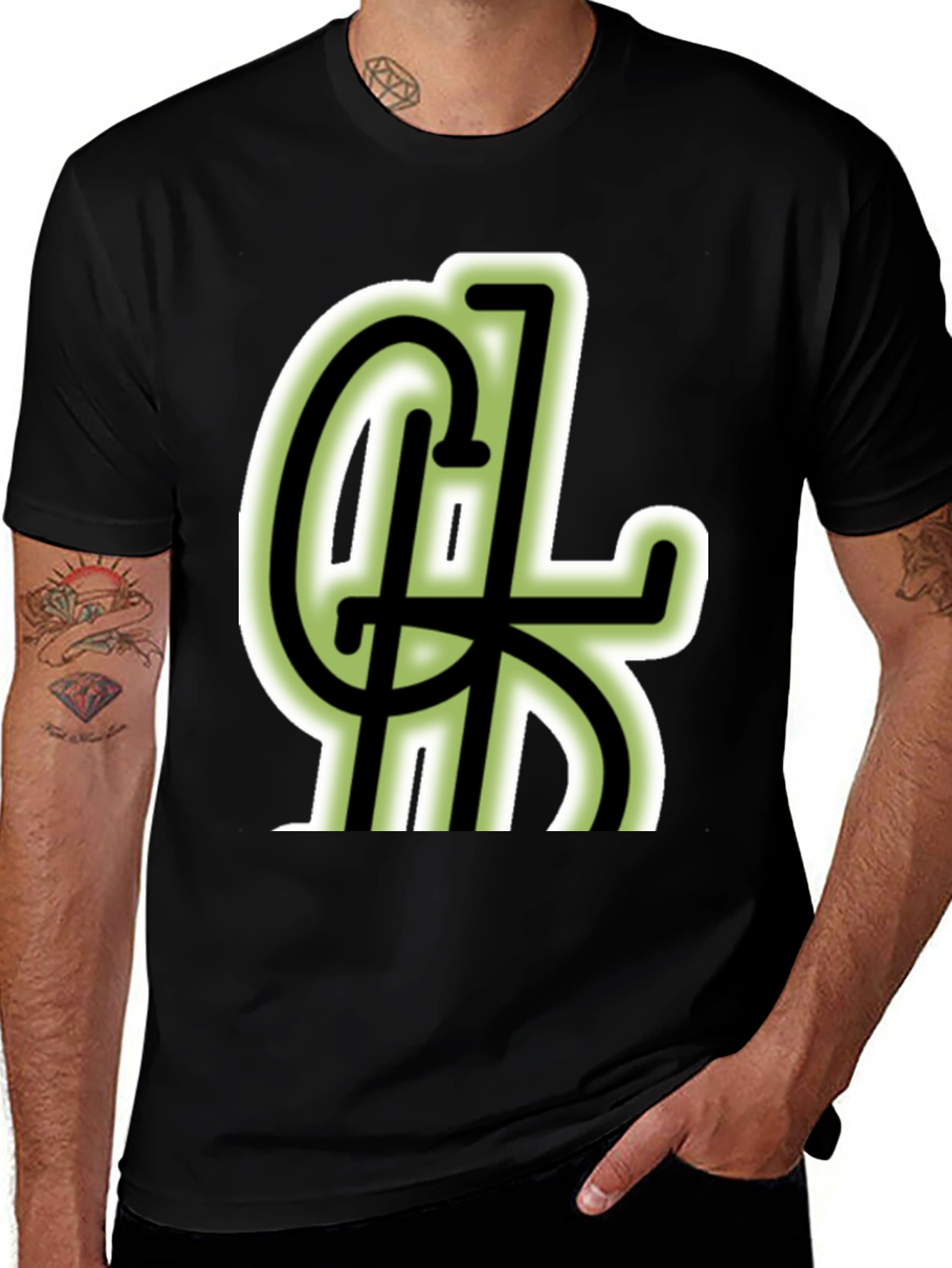 Variant 25 of Black T-Shirt with Green Lettering Design
