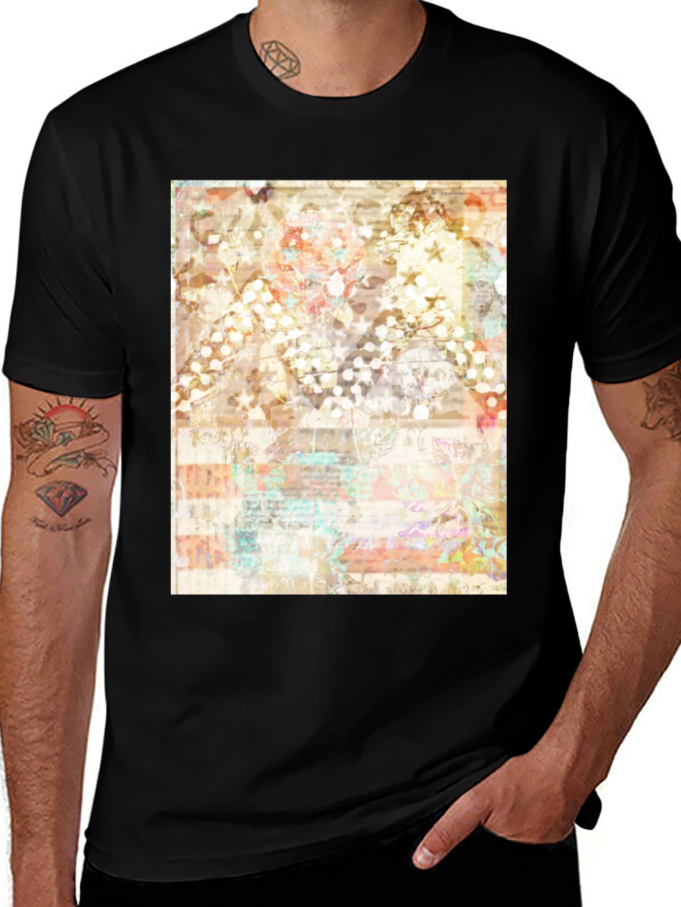 Variant 21 of Abstract Pattern Print Black T-Shirt